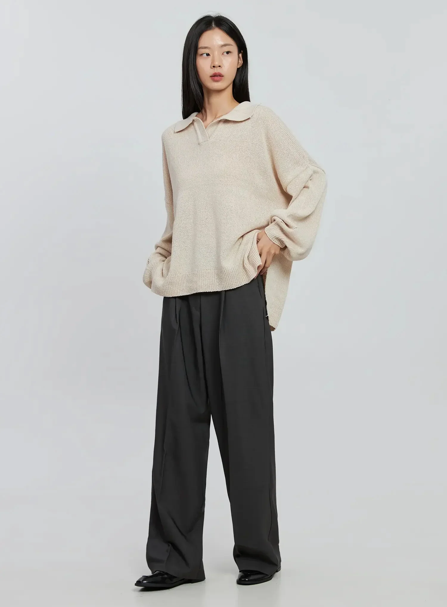 Oversized Collar Knit Top IN507 - Image 9