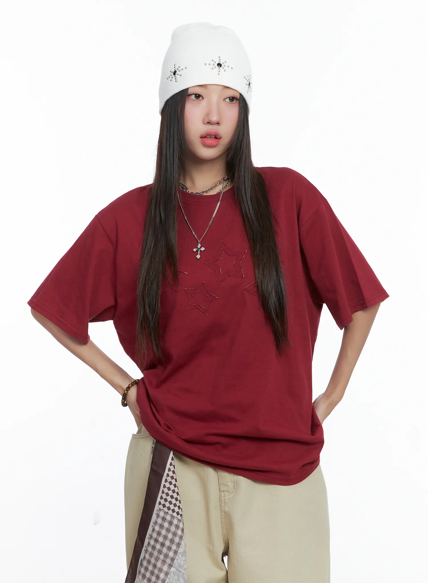 Oversized Embroidered Star Patch Tee CS503 - Image 3