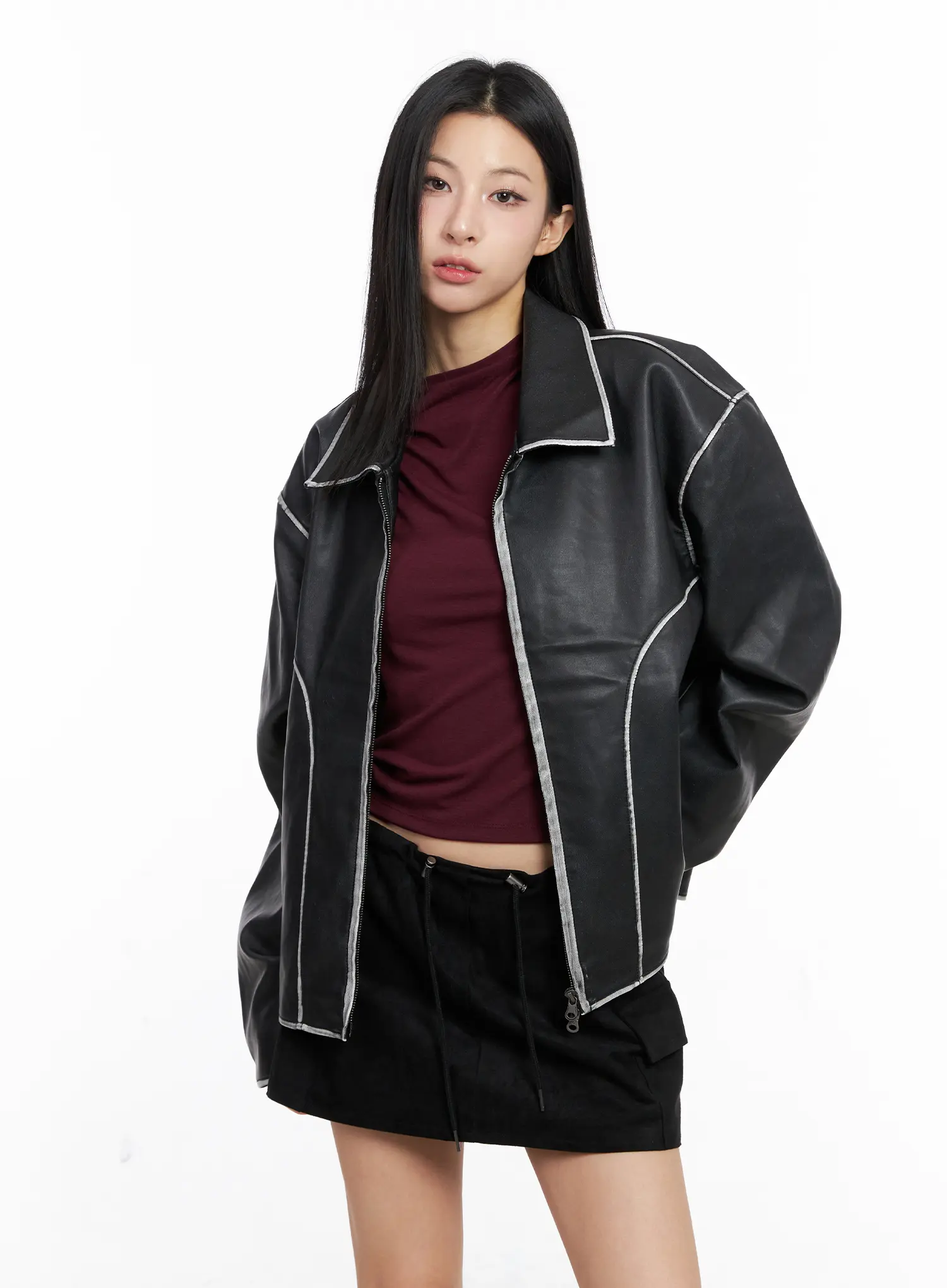 Oversized Faux Leather Jacket CC1109 - Image 10