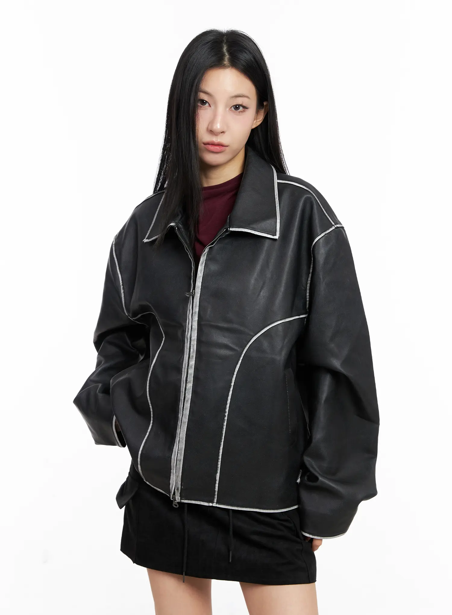 Oversized Faux Leather Jacket CC1109 - Image 3
