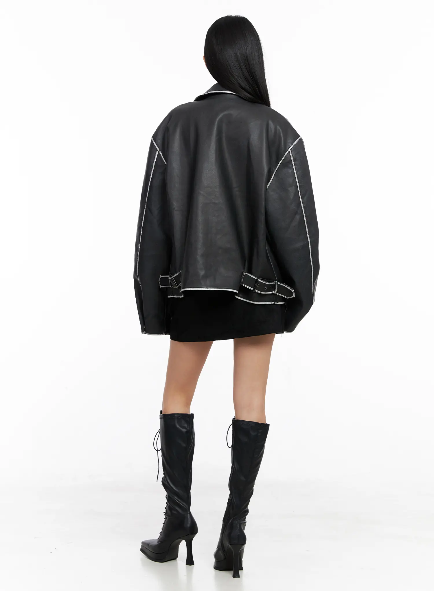 Oversized Faux Leather Jacket CC1109 - Image 9
