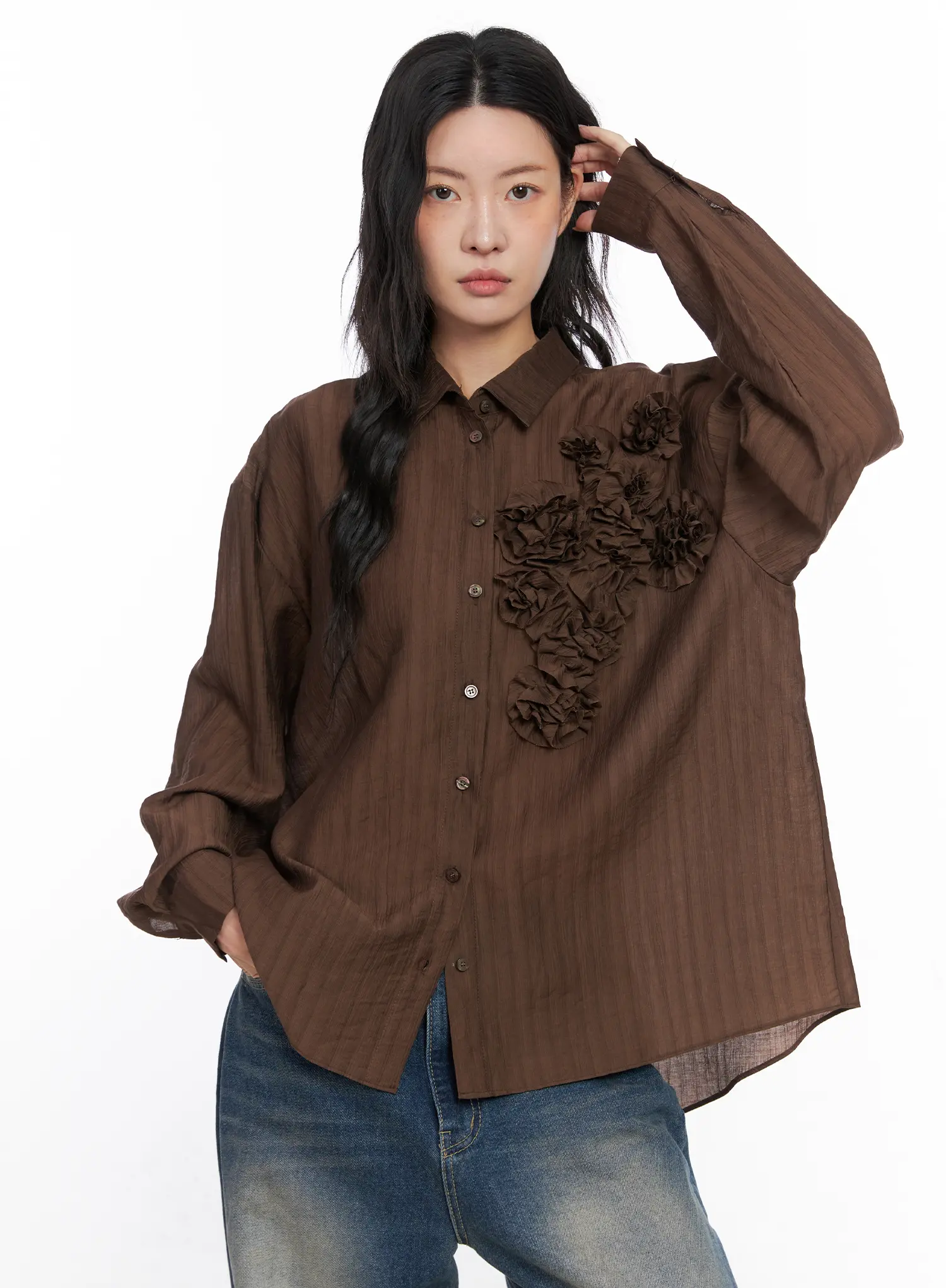 Oversized Floral Frill Chiffon Blouse CO507