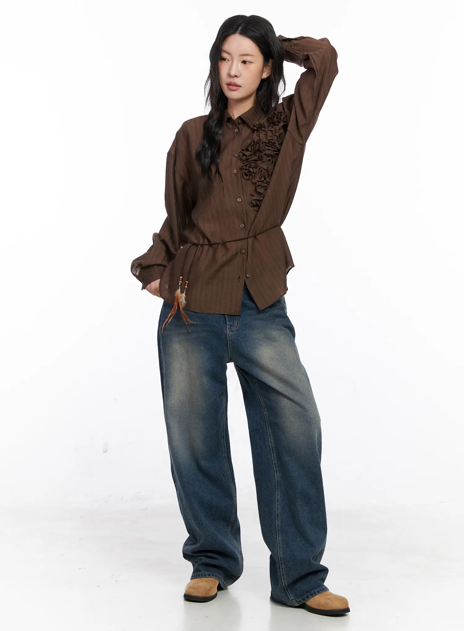 Oversized Floral Frill Chiffon Blouse CO507 - Image 2