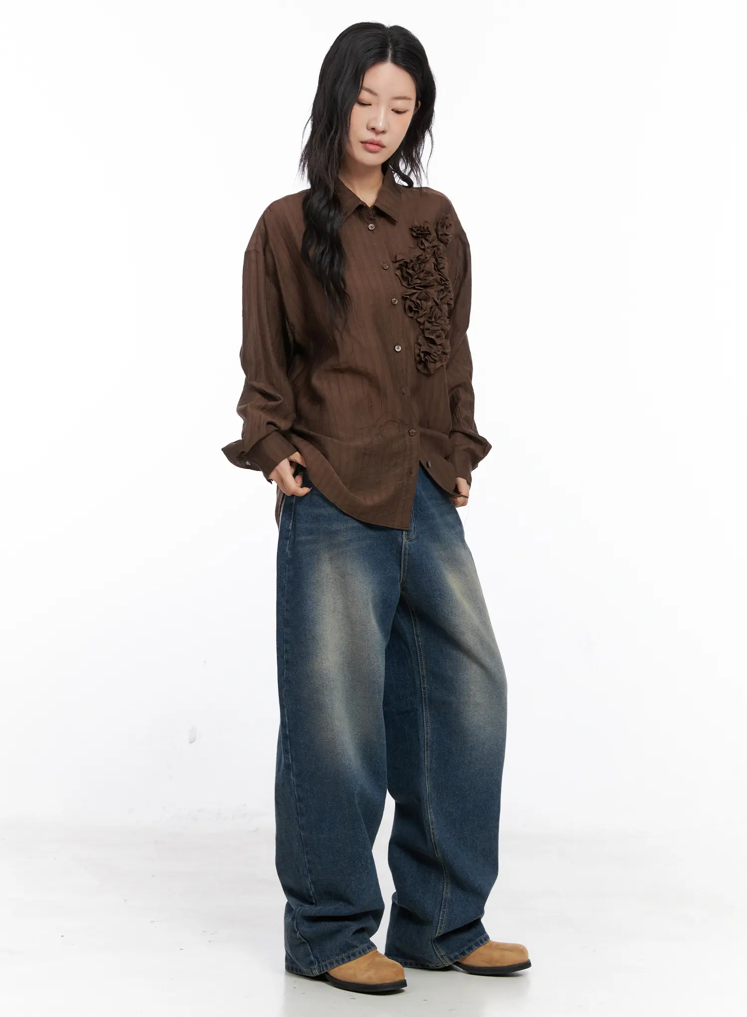 Oversized Floral Frill Chiffon Blouse CO507 - Image 5