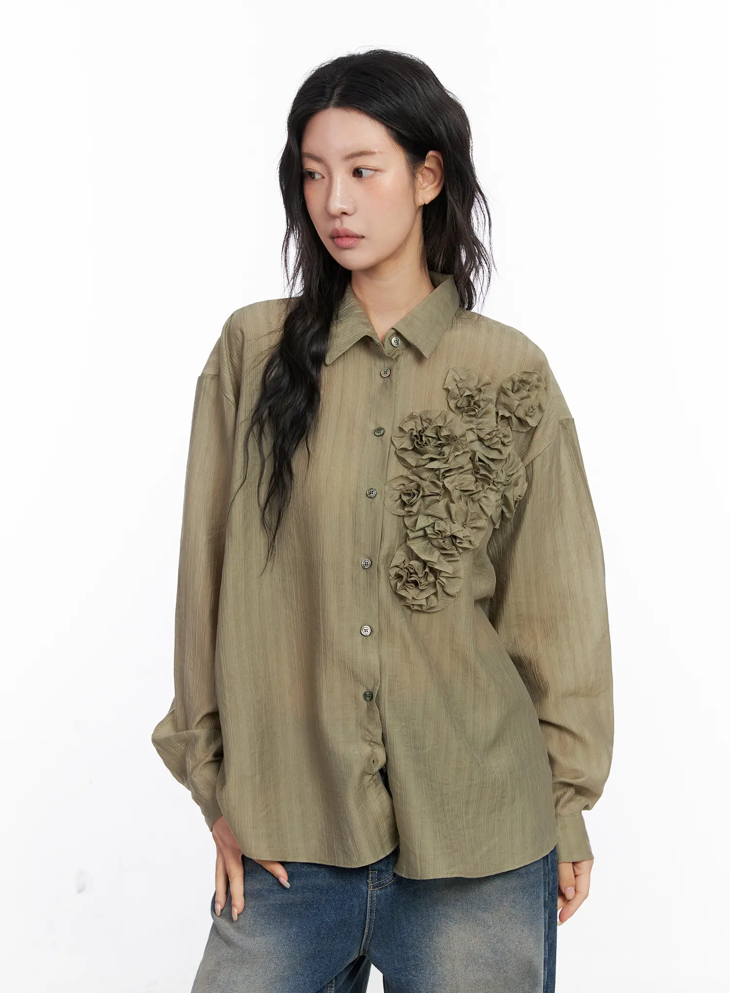 Oversized Floral Frill Chiffon Blouse CO507 - Image 7
