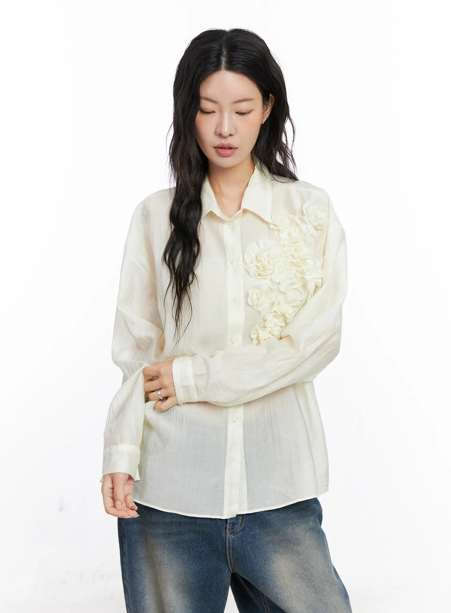 Oversized Floral Frill Chiffon Blouse CO507 - Image 8