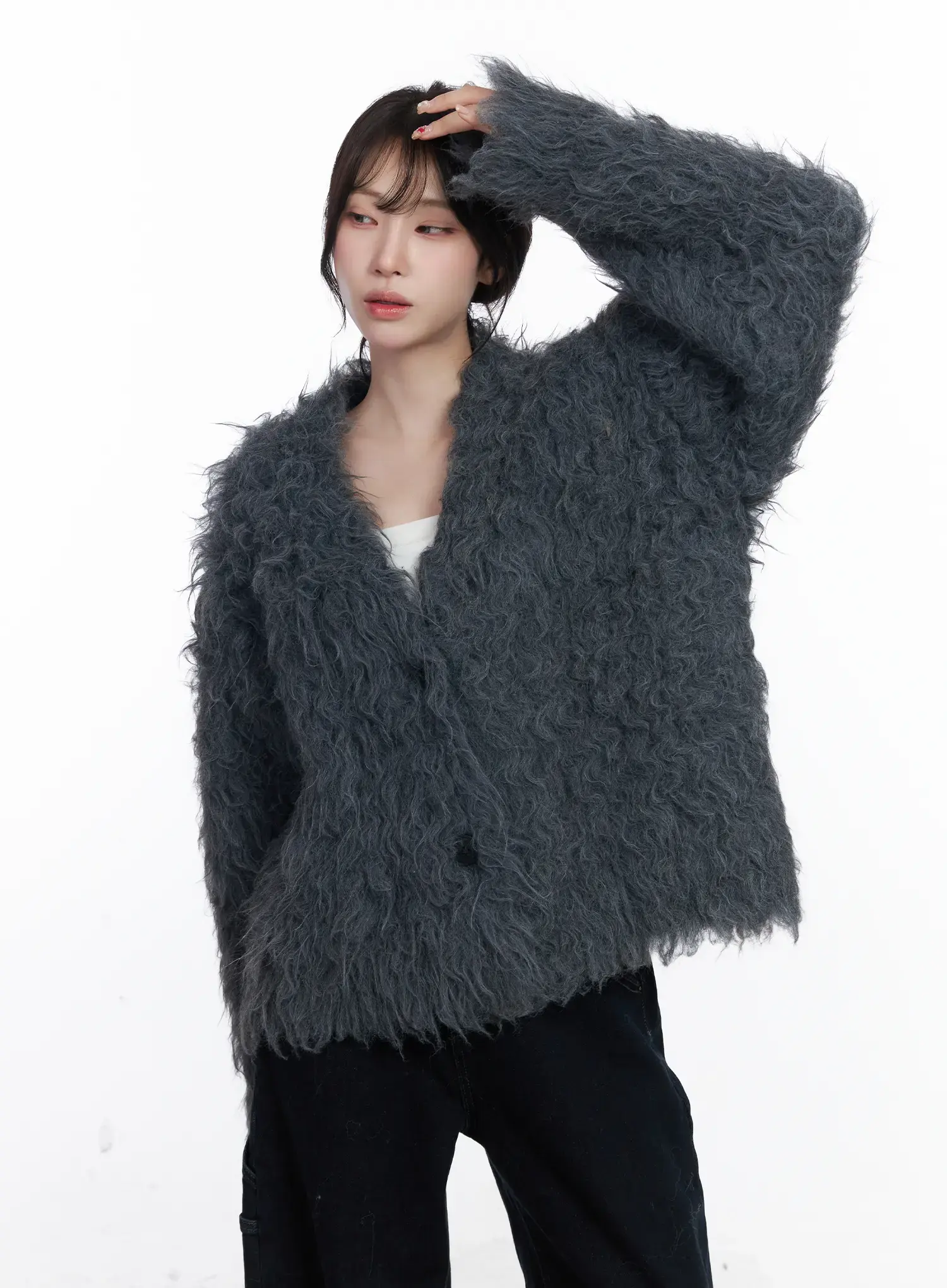 Oversized Fuzzy Wool Cardigan CJ526 - Image 11