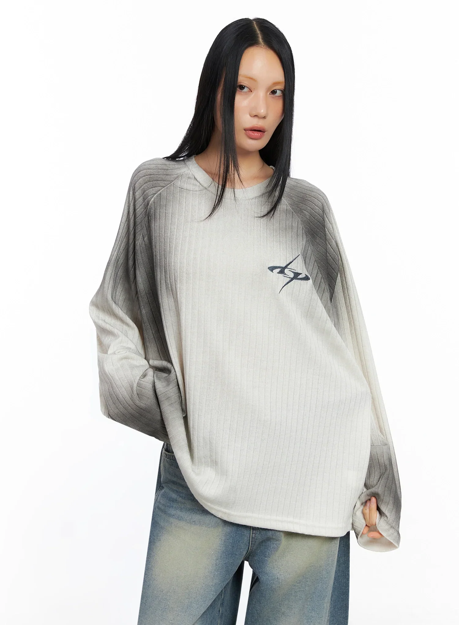 Oversized Gradient Ribbed Knit Top IO517 - Image 4
