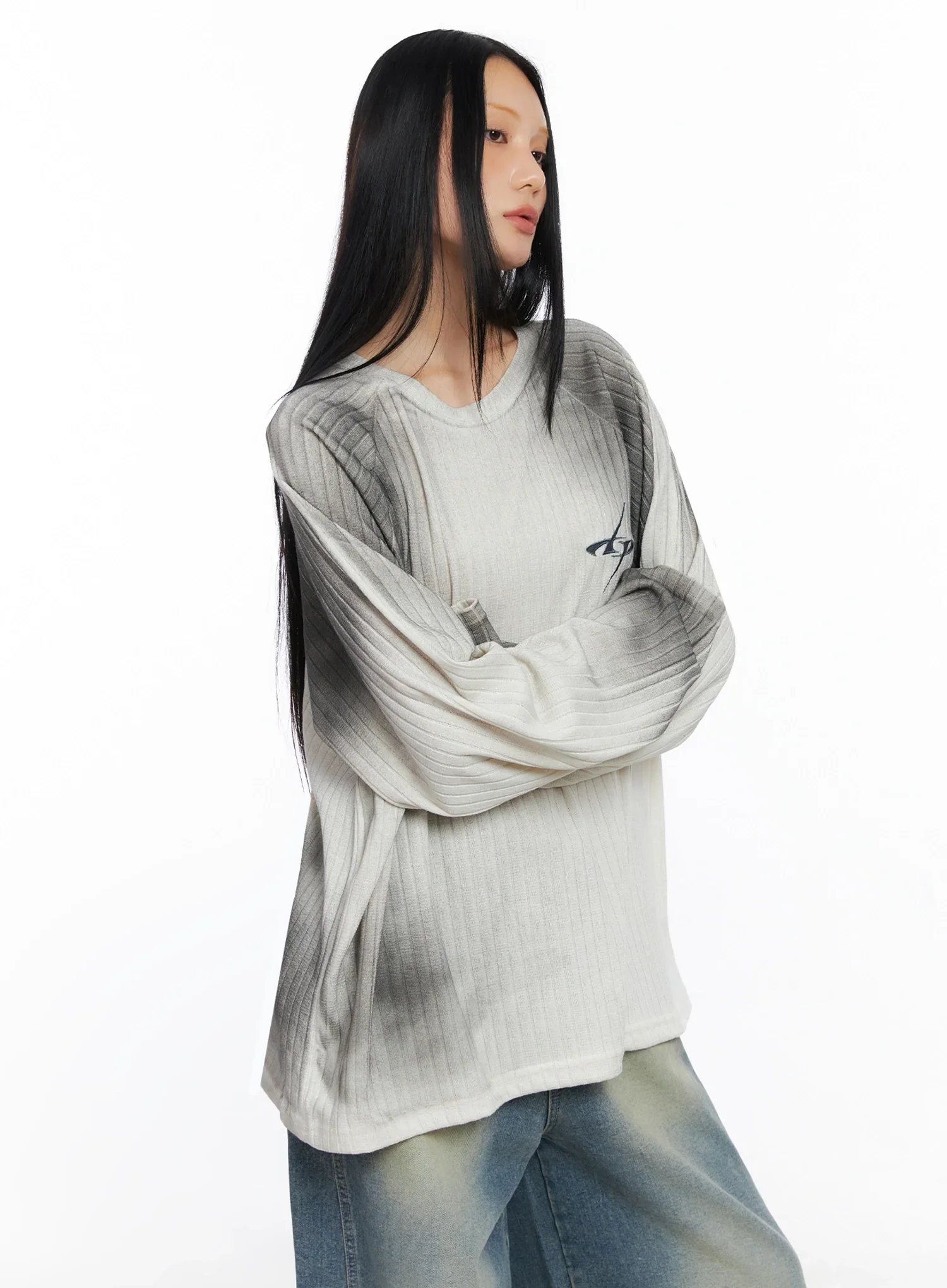 Oversized Gradient Ribbed Knit Top IO517 - Image 5