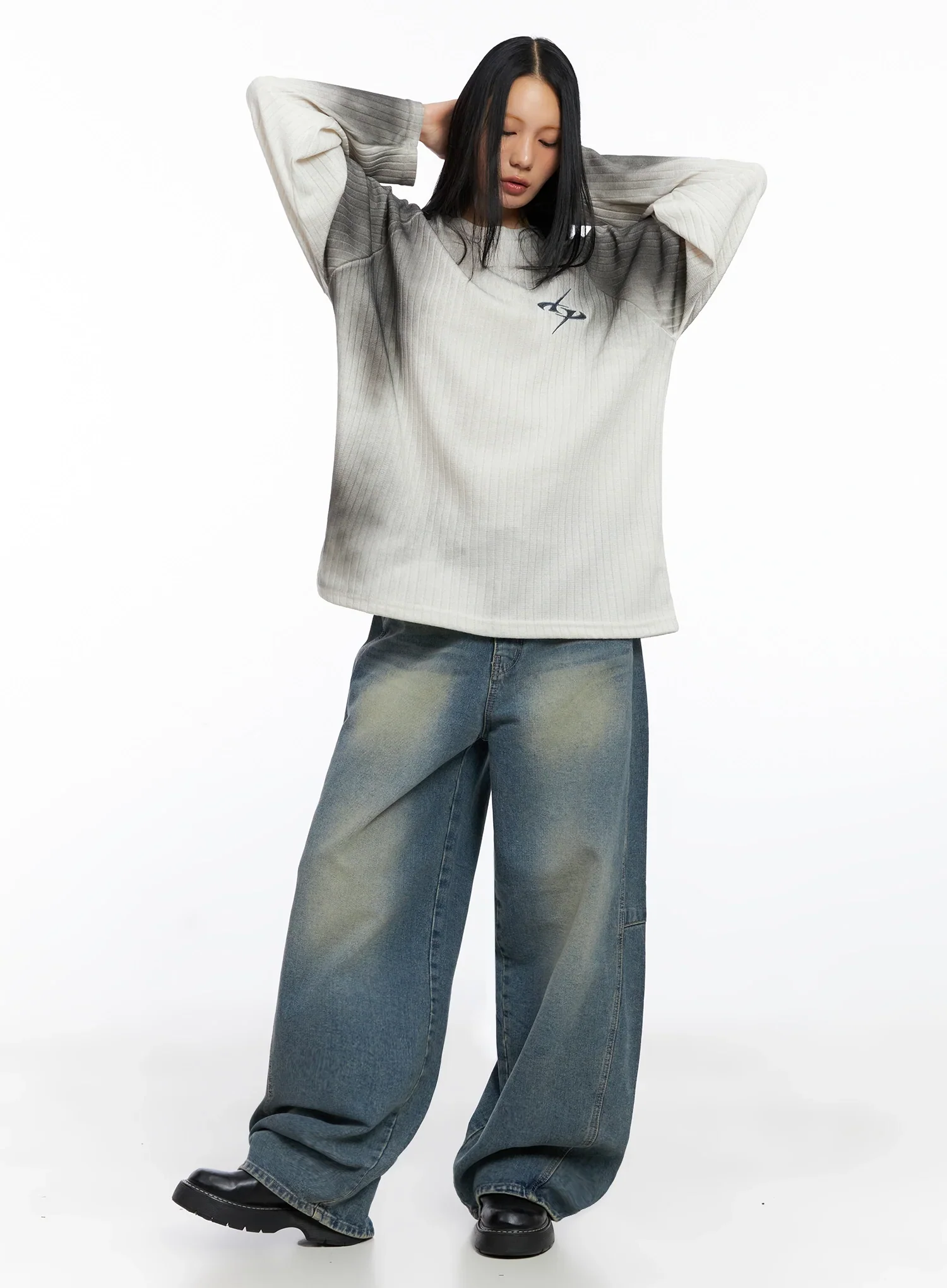 Oversized Gradient Ribbed Knit Top IO517 - Image 8