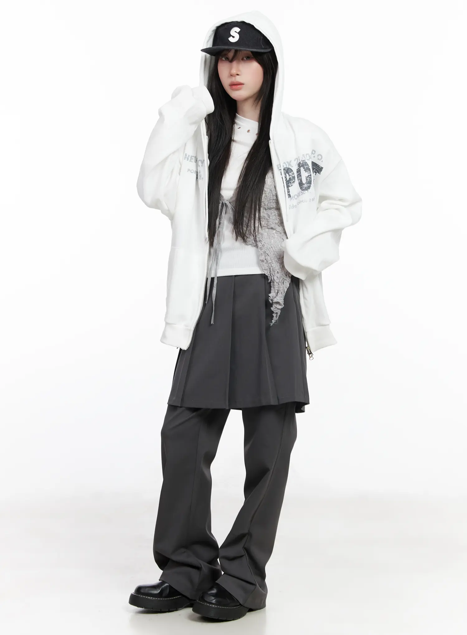 Oversized Graphic Zip-Up Hoodie CF523 - Image 2