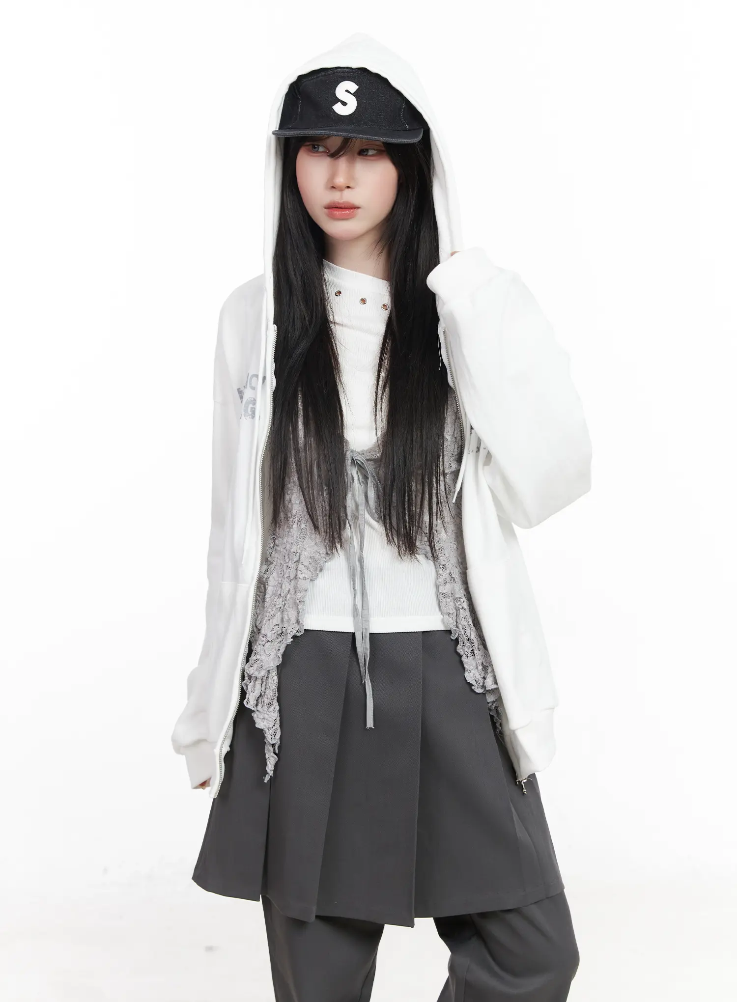 Oversized Graphic Zip-Up Hoodie CF523 - Image 7