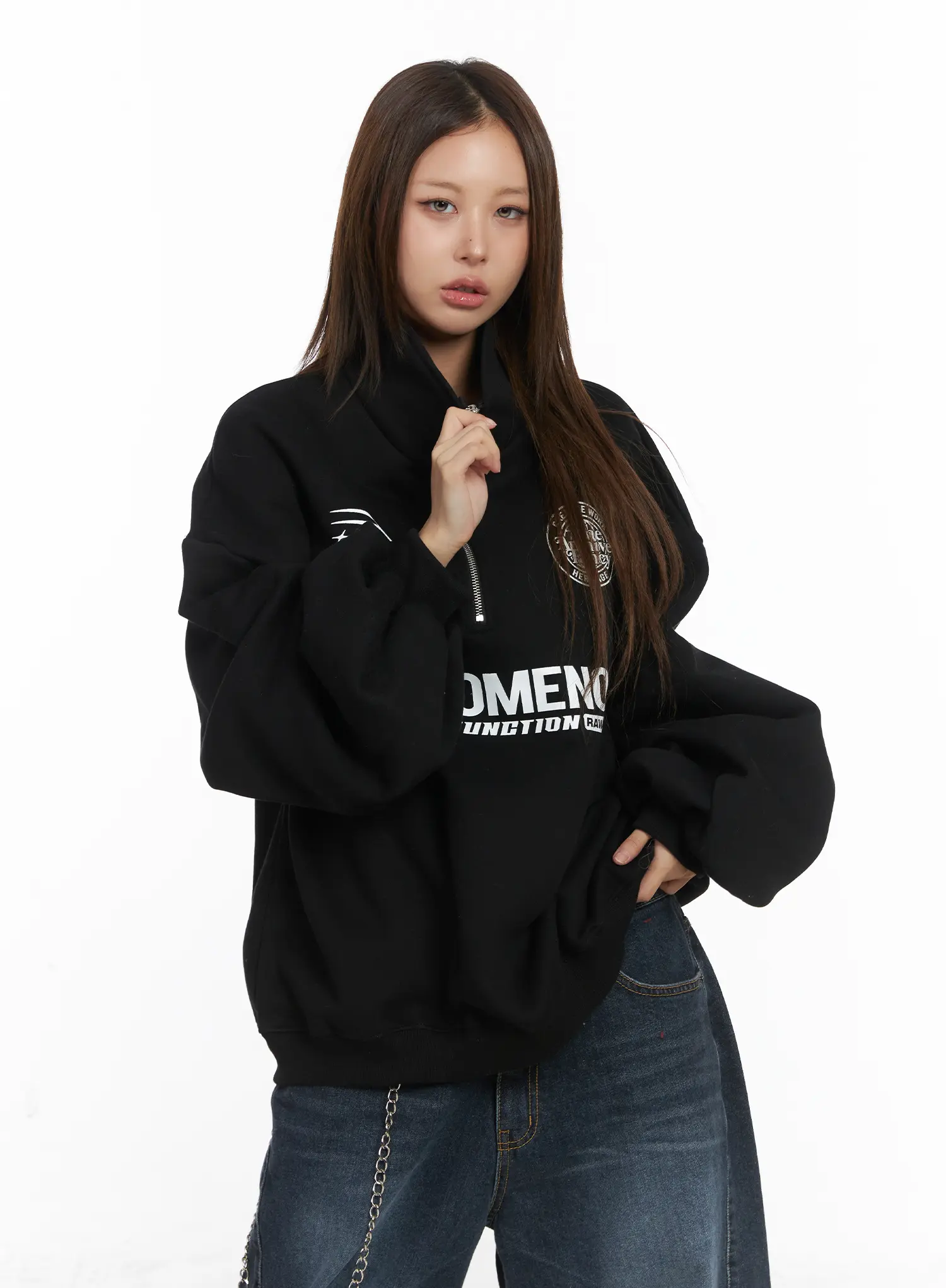 Oversized Half-Zipped Jumper CJ513 - Image 10