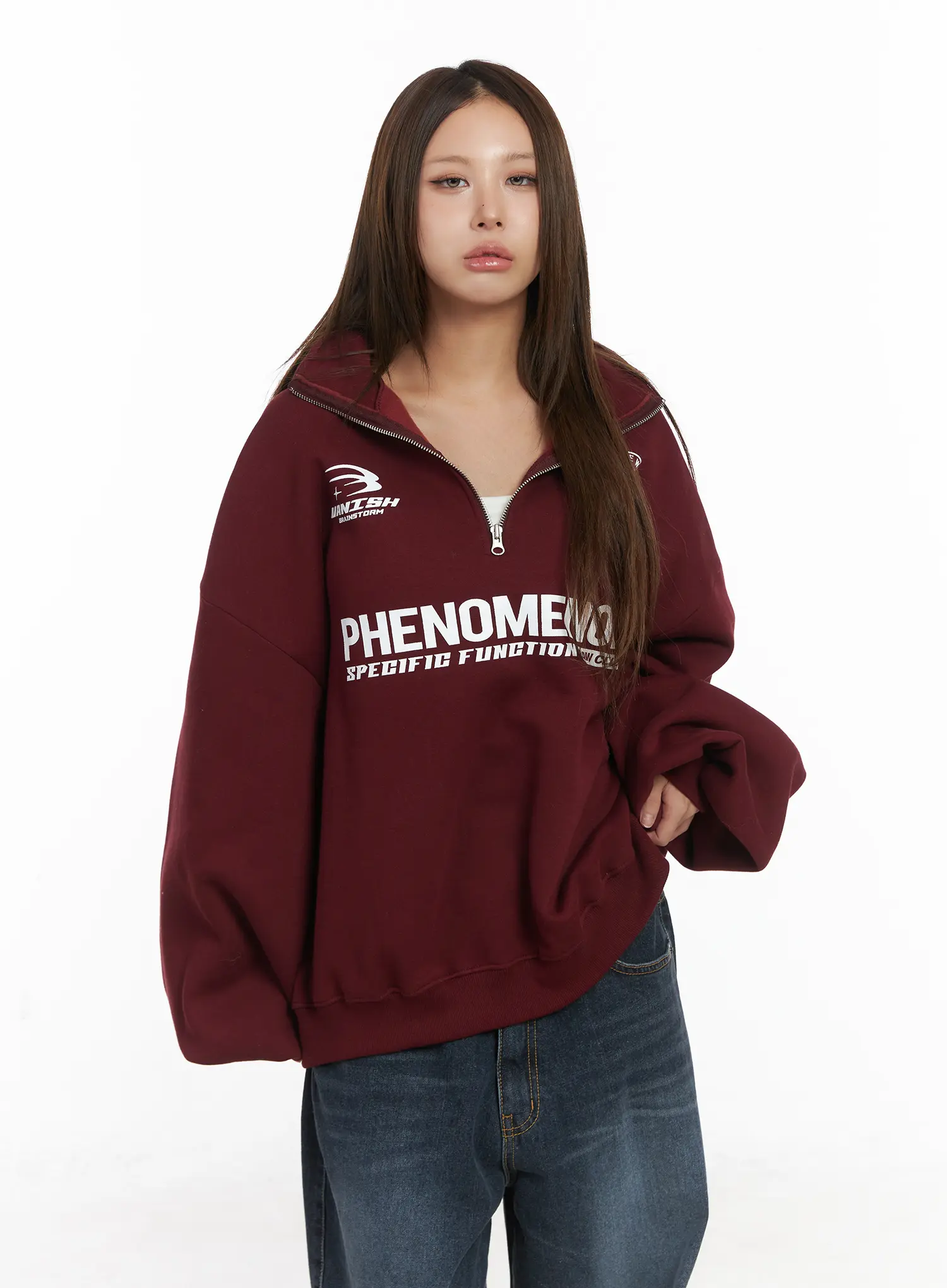 Oversized Half-Zipped Jumper CJ513 - Image 6