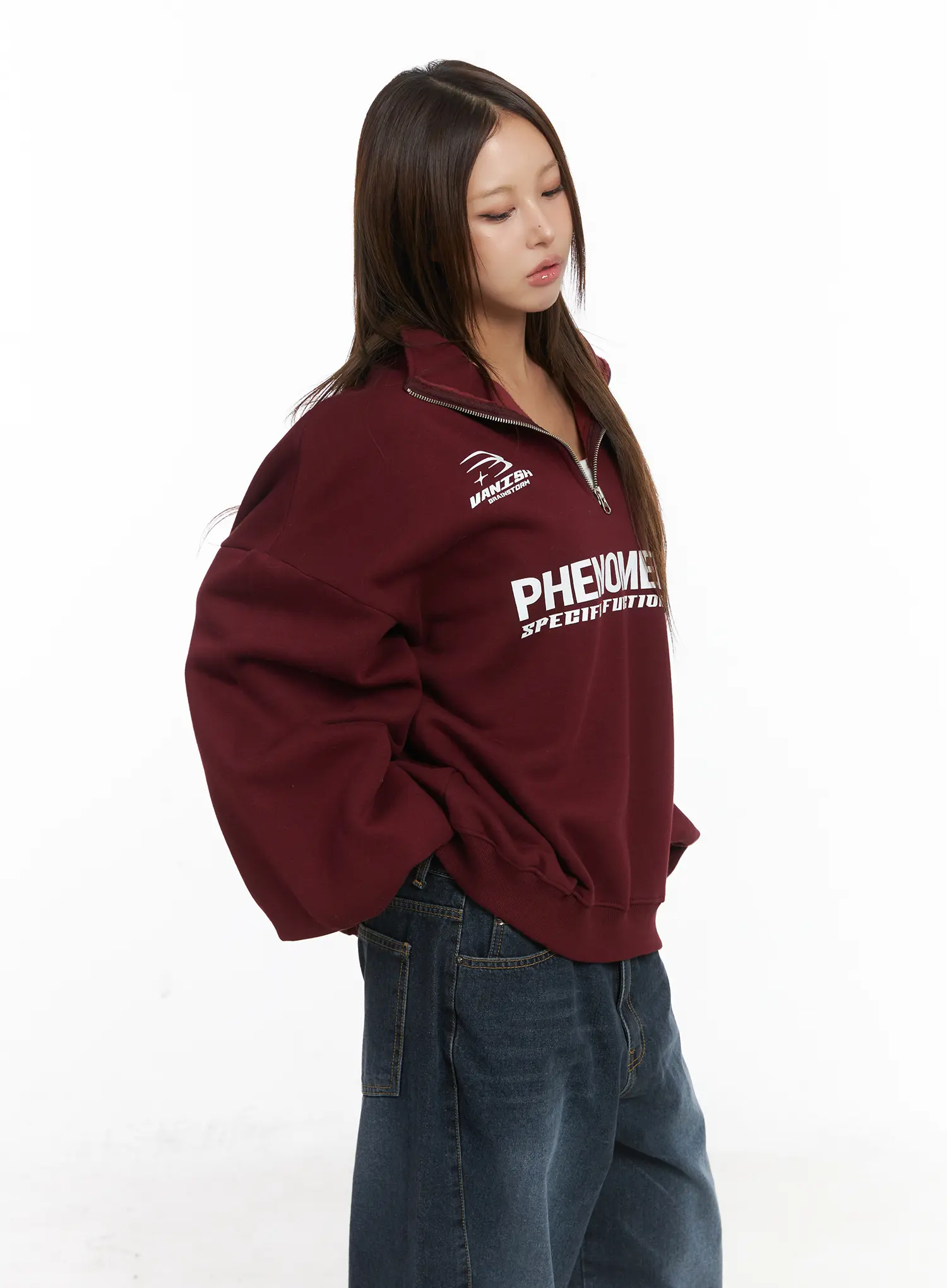 Oversized Half-Zipped Jumper CJ513 - Image 7