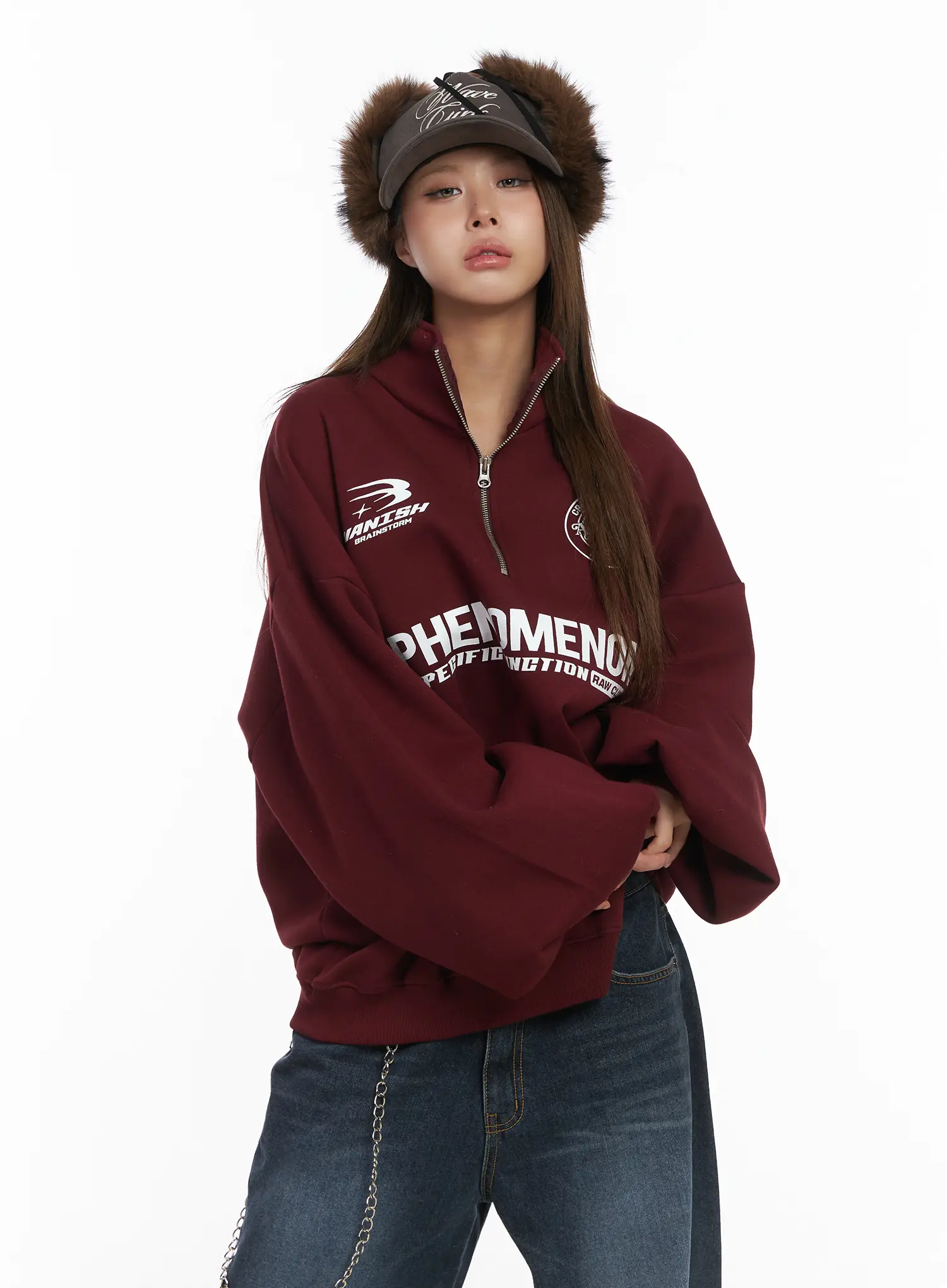 Oversized Half-Zipped Jumper CJ513 - Image 9