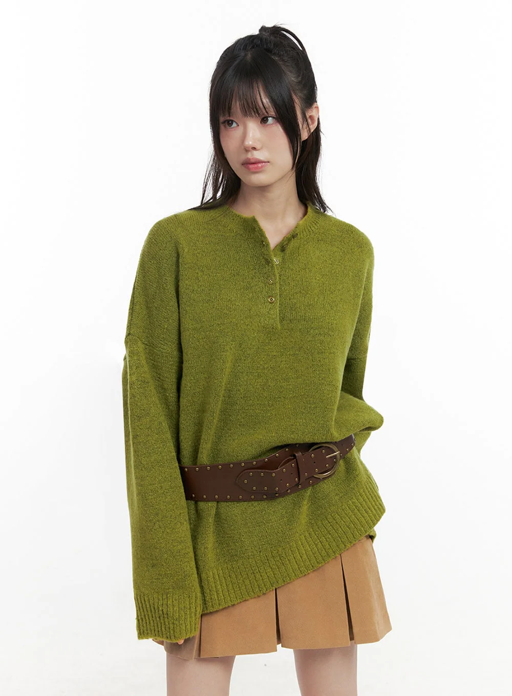 Oversized Henley Neck Sweater IN427 - Image 5