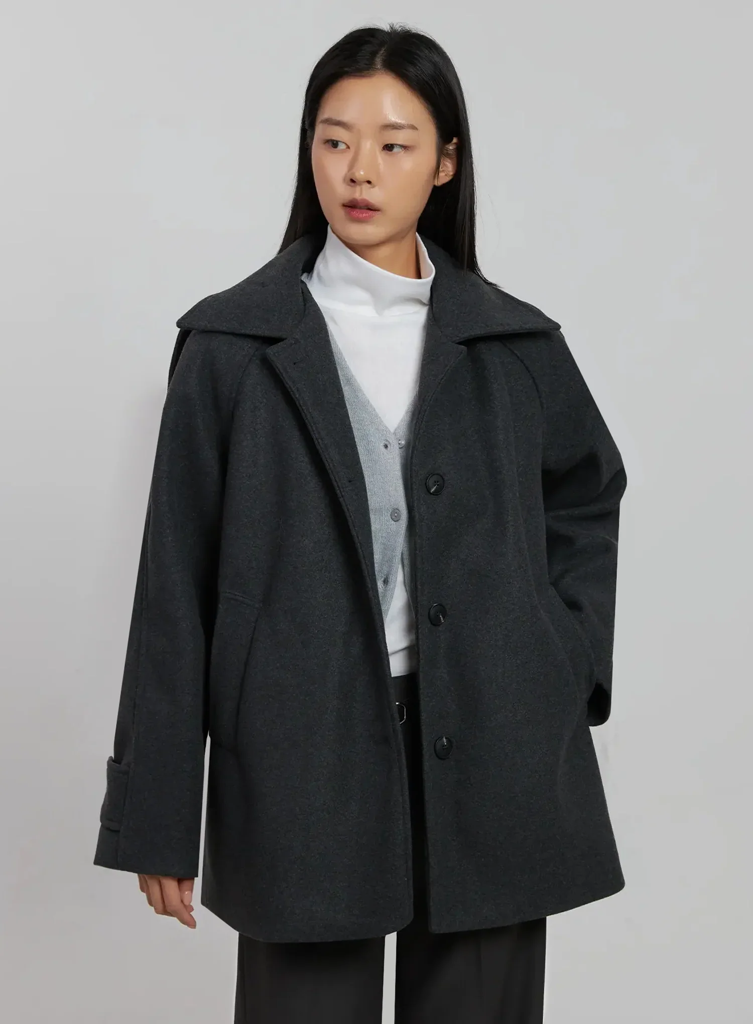 Oversized High Collar Short Coat IJ508