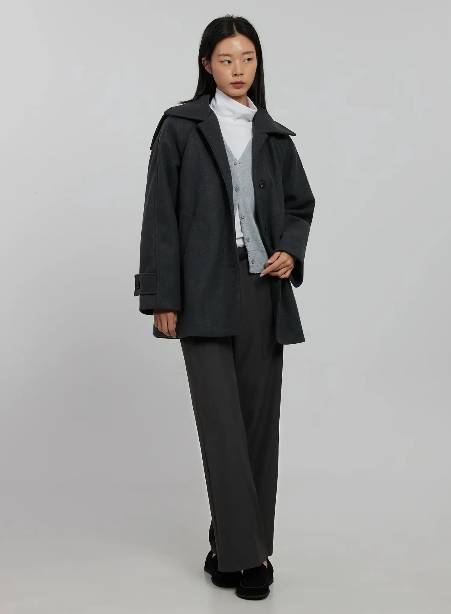 Oversized High Collar Short Coat IJ508 - Image 12