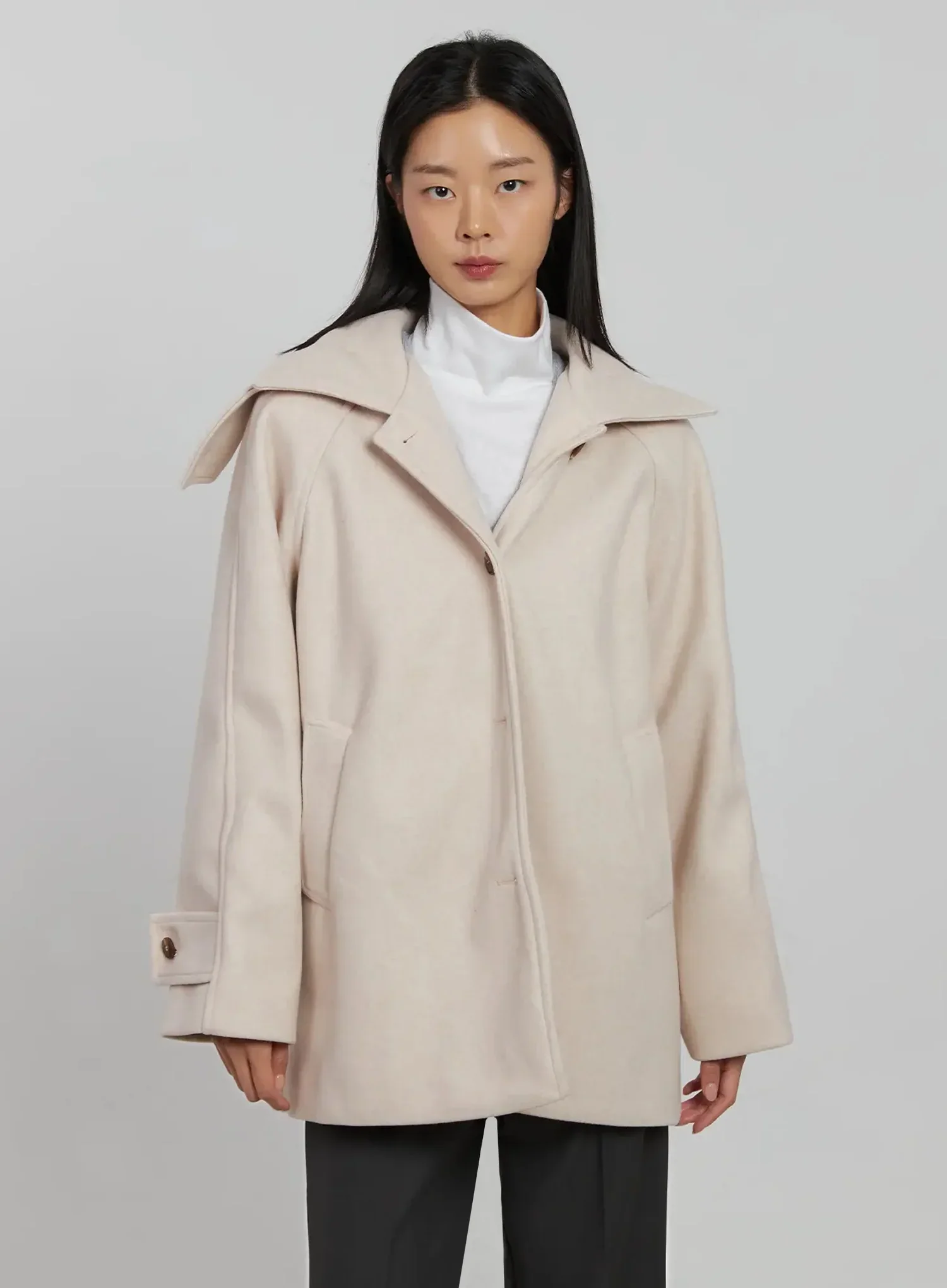 Oversized High Collar Short Coat IJ508 - Image 13