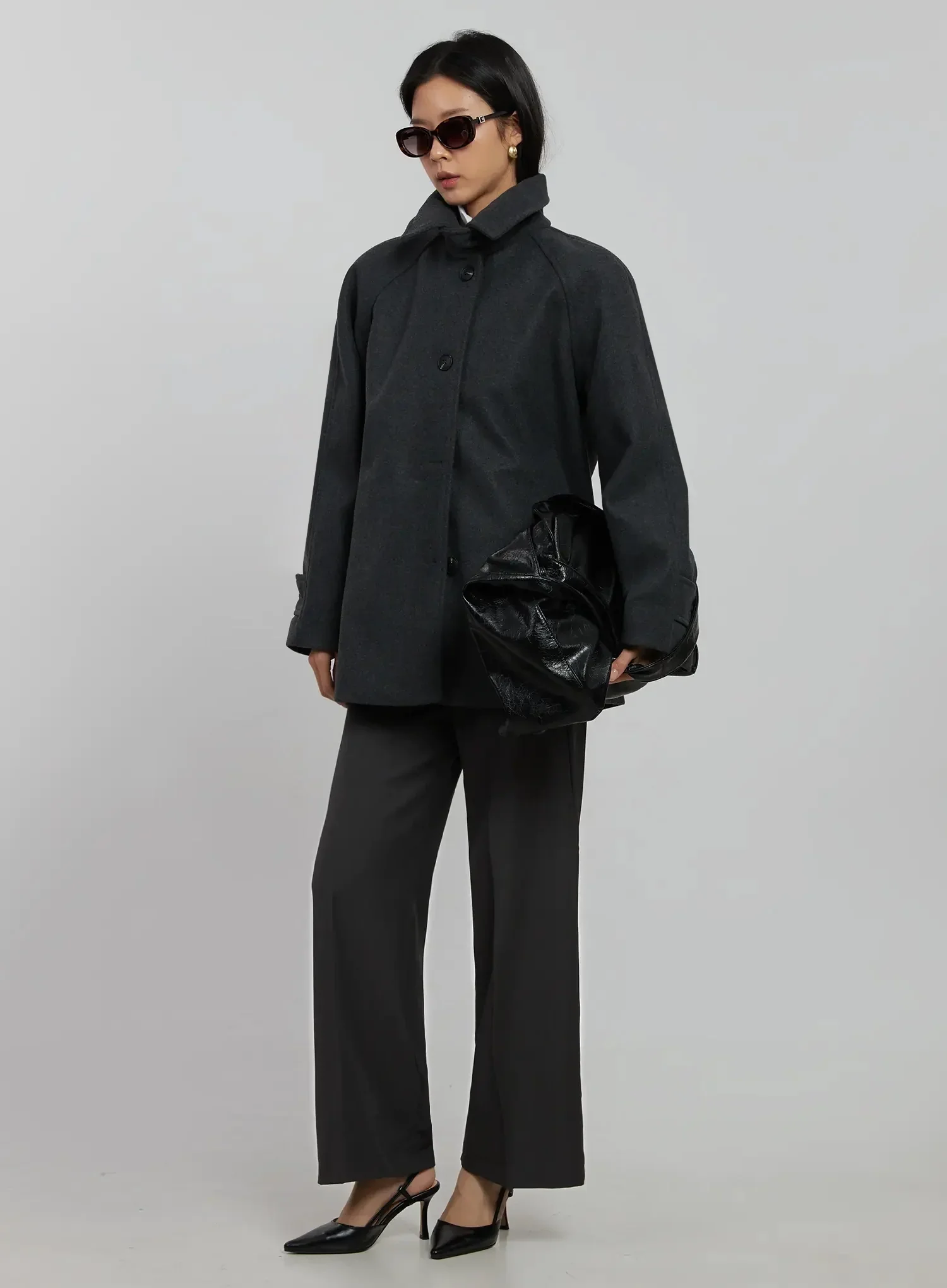 Oversized High Collar Short Coat IJ508 - Image 2