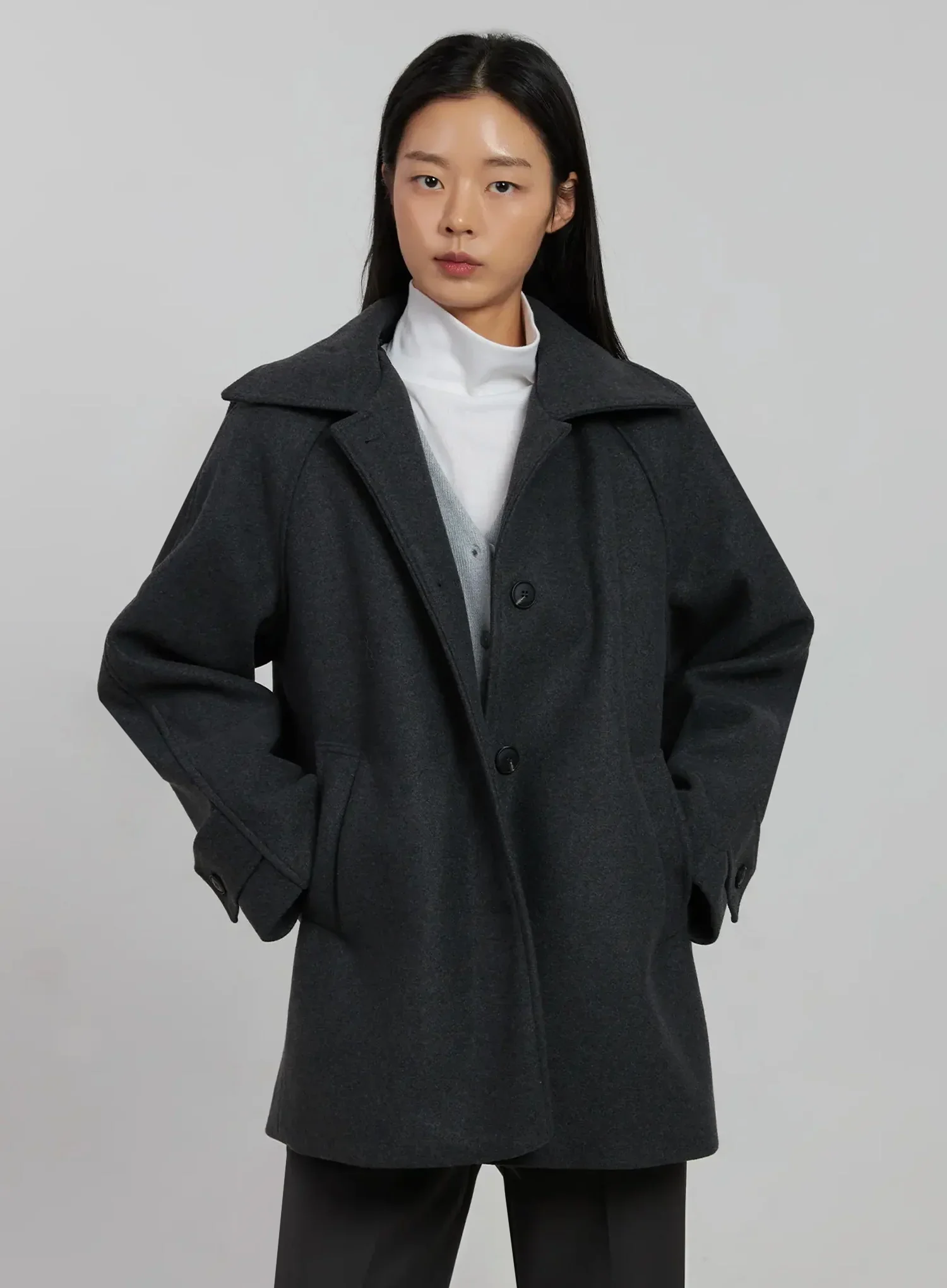 Oversized High Collar Short Coat IJ508 - Image 4