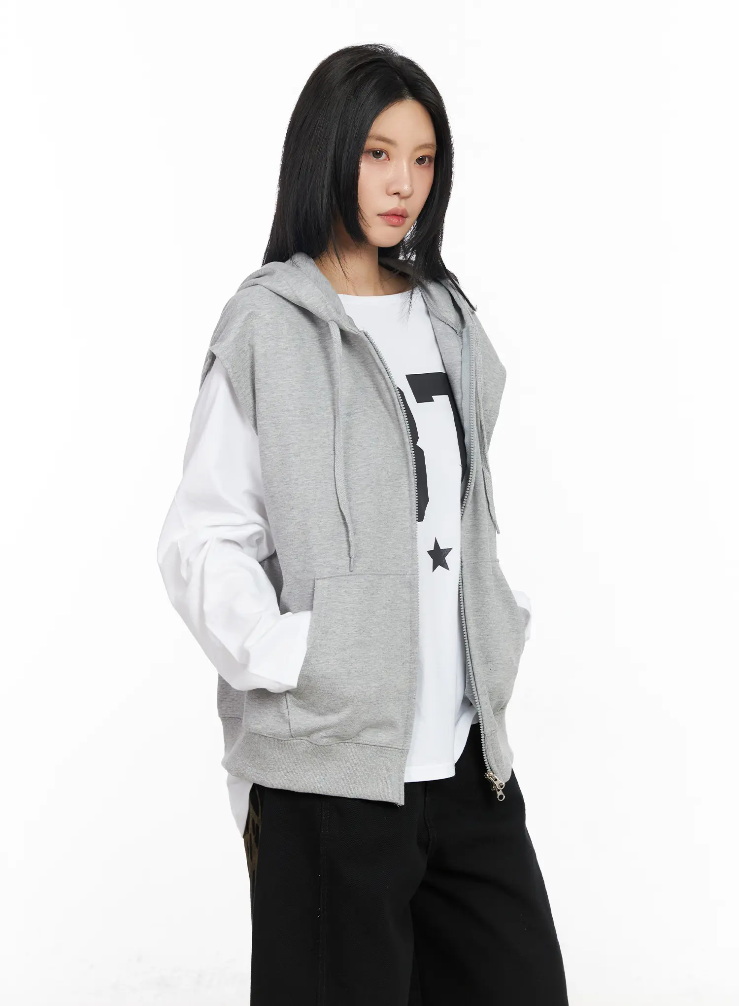 Oversized Hooded Zip-Up Vest CM516 - Image 6