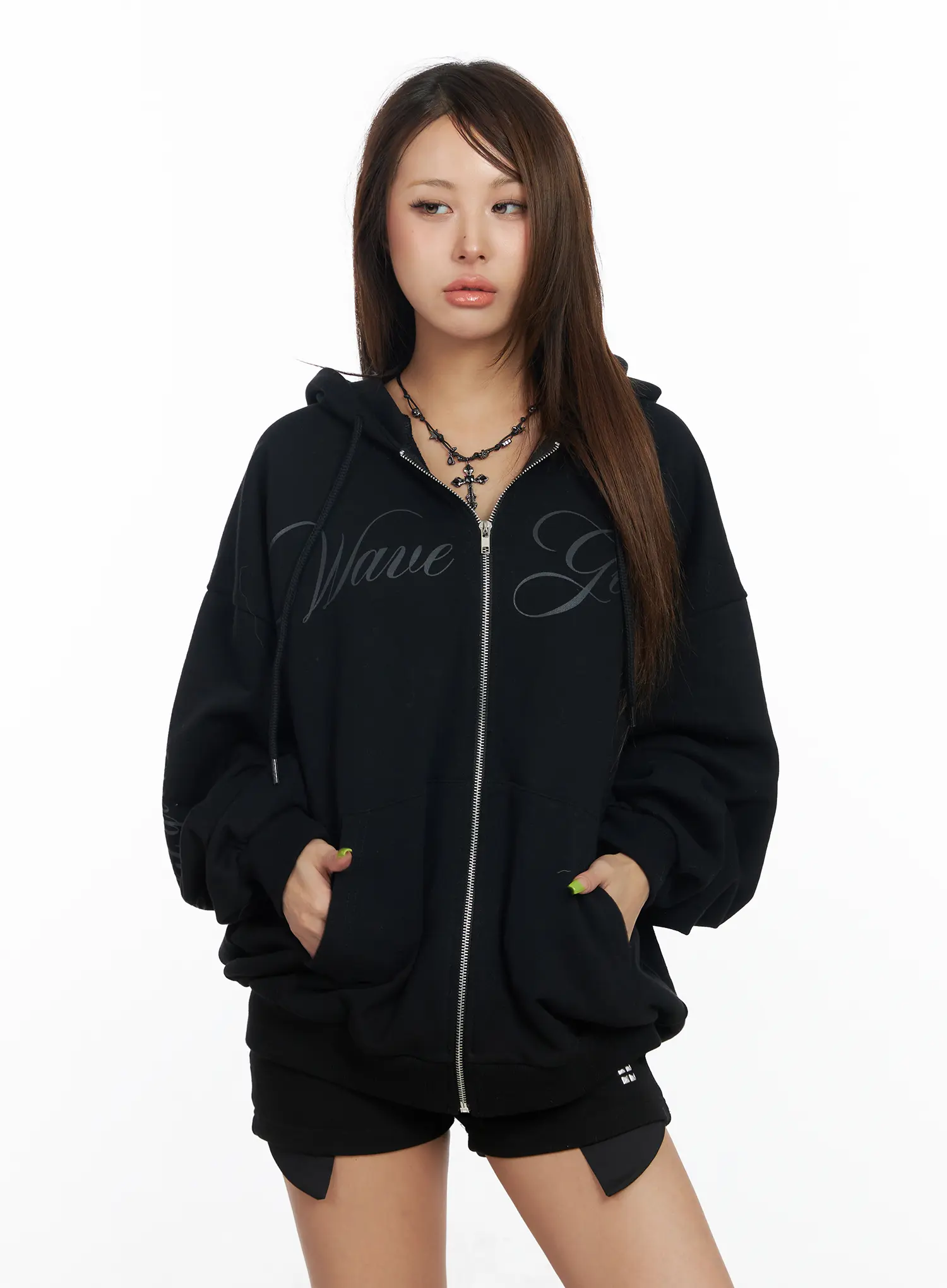 Oversized Hoodie with Graphic Text CF513 - Image 4