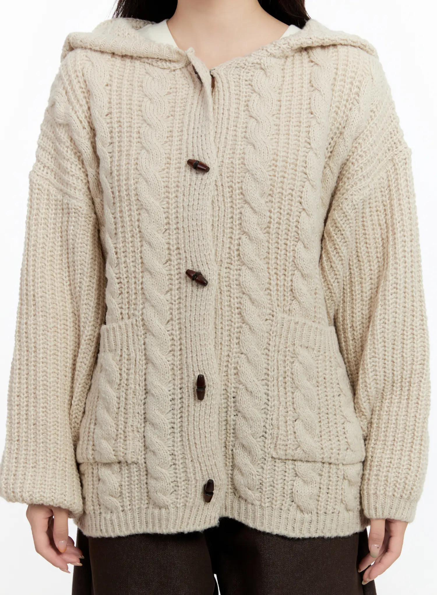Oversized Knit Button-Up Hoodie CN524 - Image 4