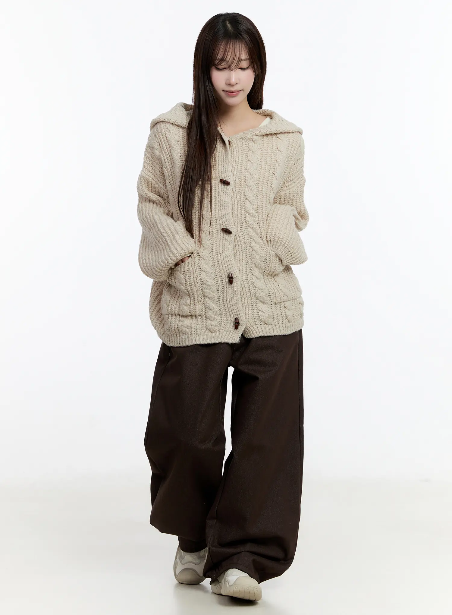 Oversized Knit Button-Up Hoodie CN524 - Image 8
