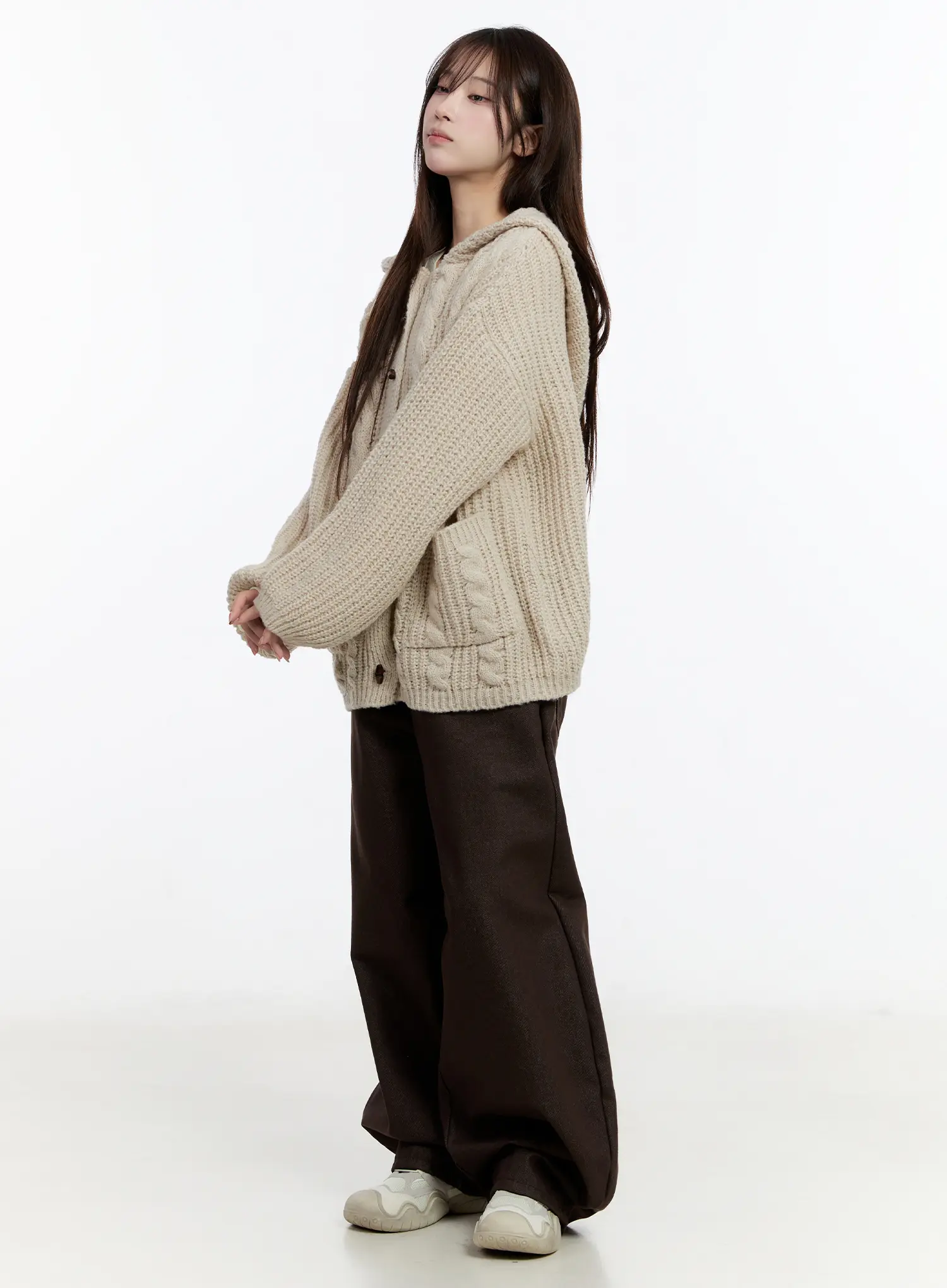 Oversized Knit Button-Up Hoodie CN524 - Image 9