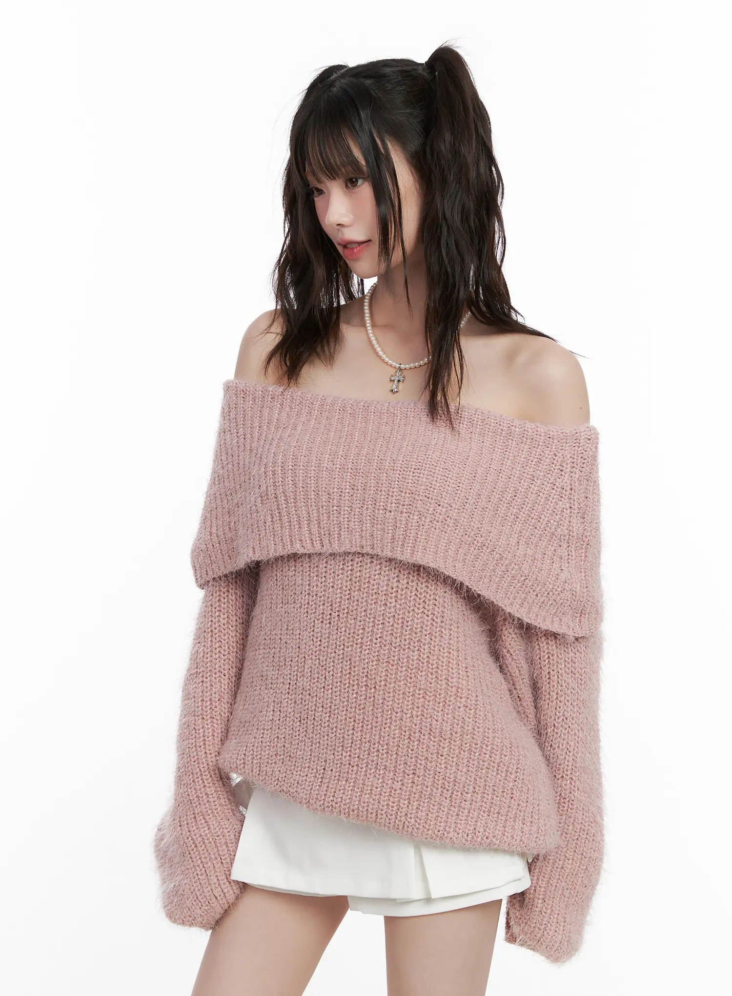Oversized Off-Shoulder Fuzzy Knit Sweater CN510 - Image 4