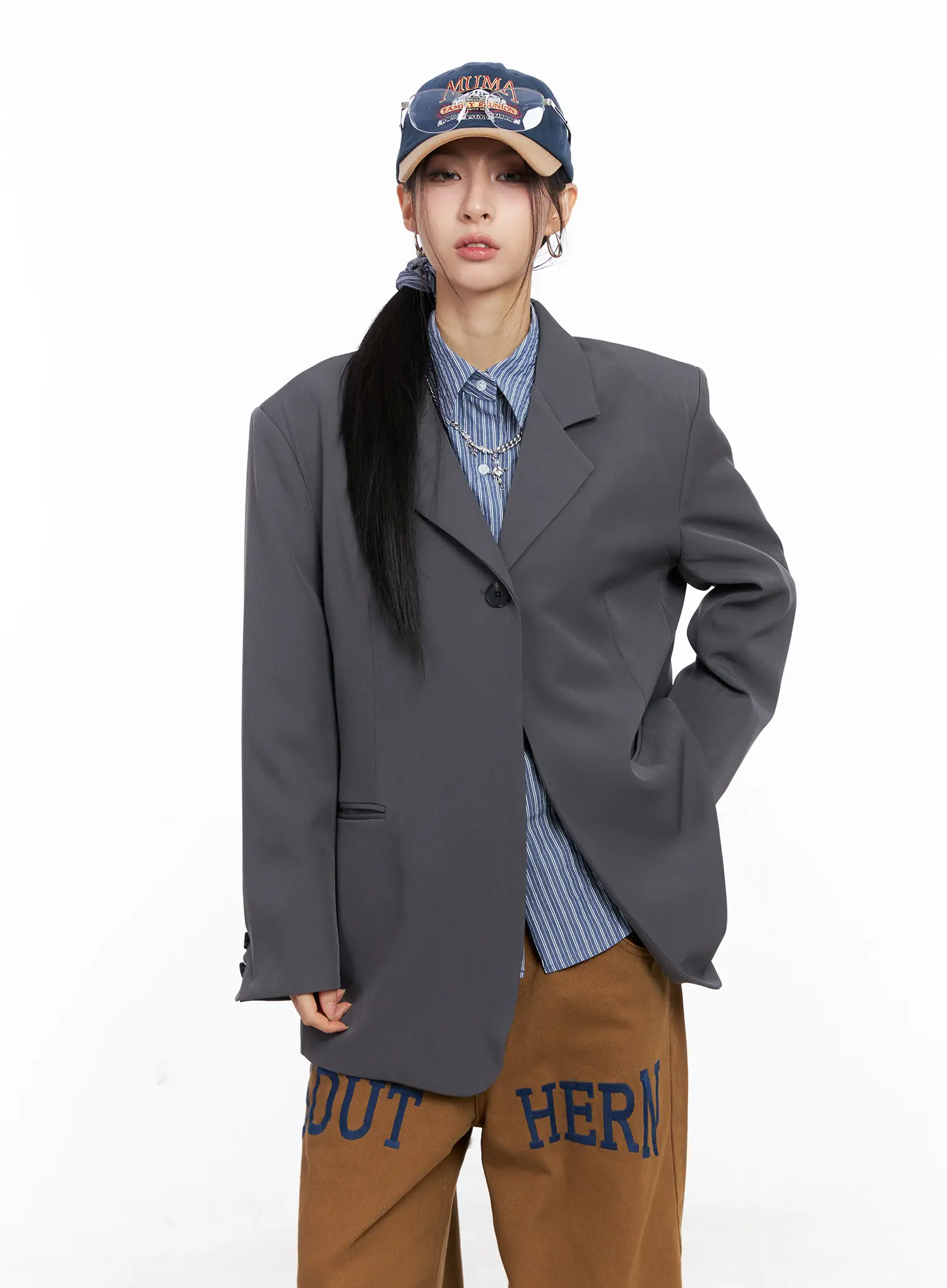 Oversized One-Button Blazer CC1109 - Image 10