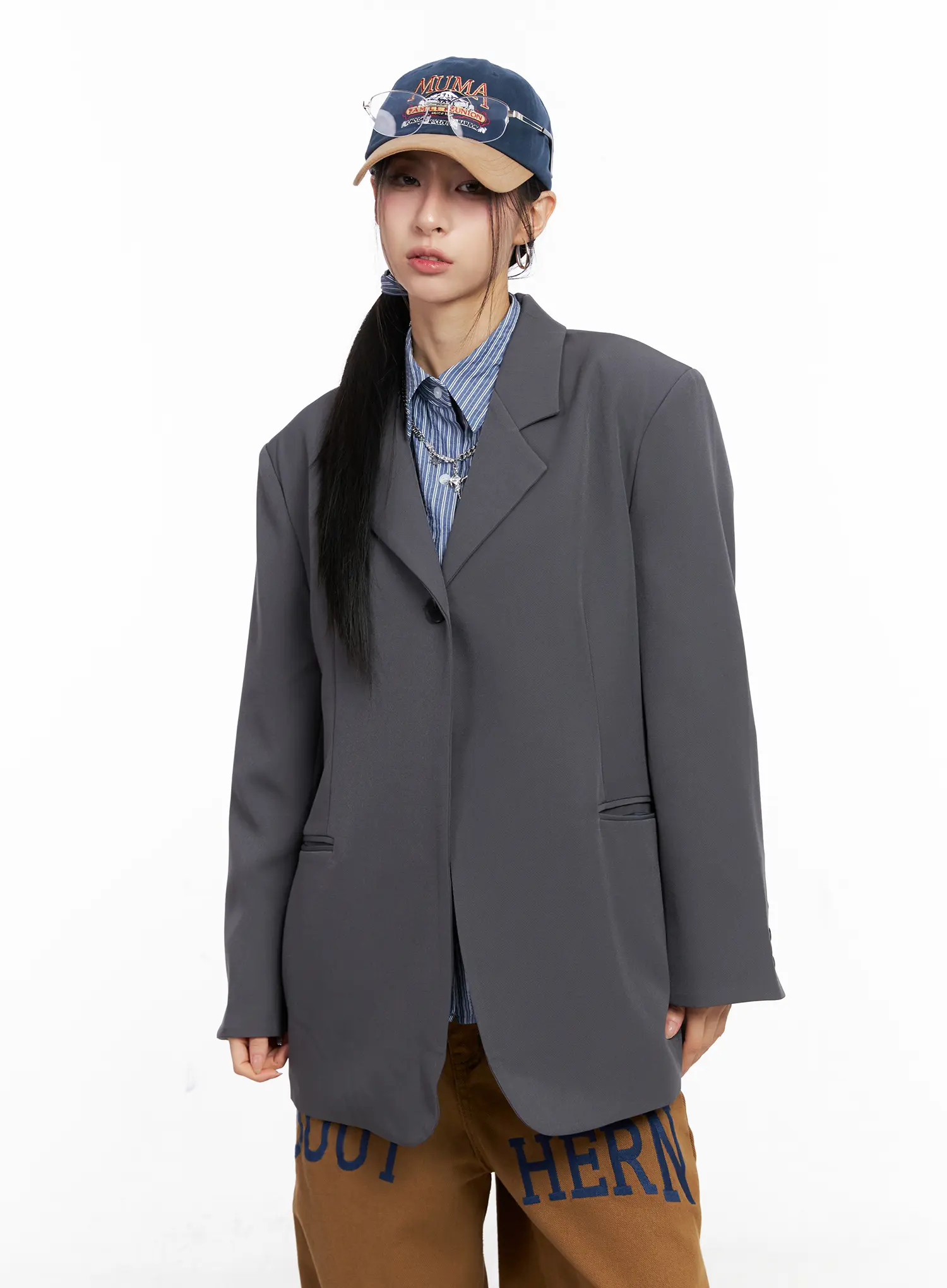 Oversized One-Button Blazer CC1109 - Image 2