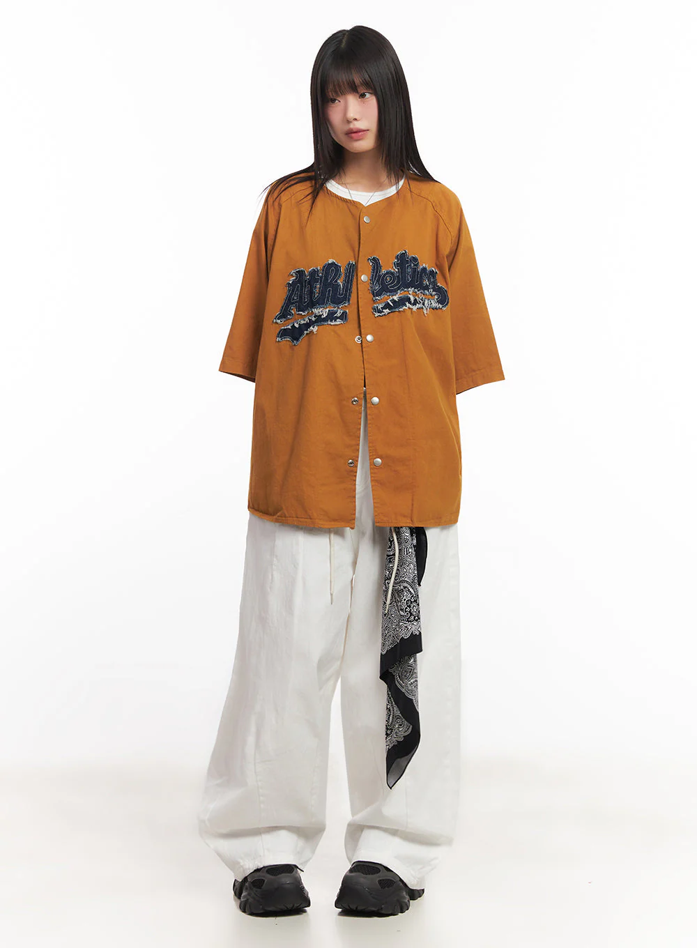 Oversized Patchwork Button-Up Shirt IA528 - Image 10