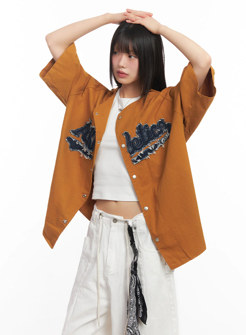 Oversized Patchwork Button-Up Shirt IA528 - Image 14