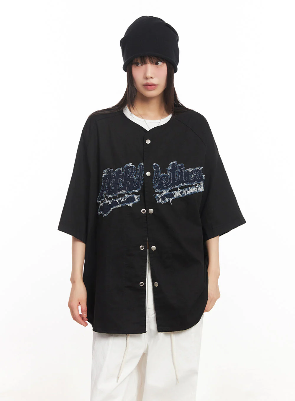 Oversized Patchwork Button-Up Shirt IA528 - Image 15