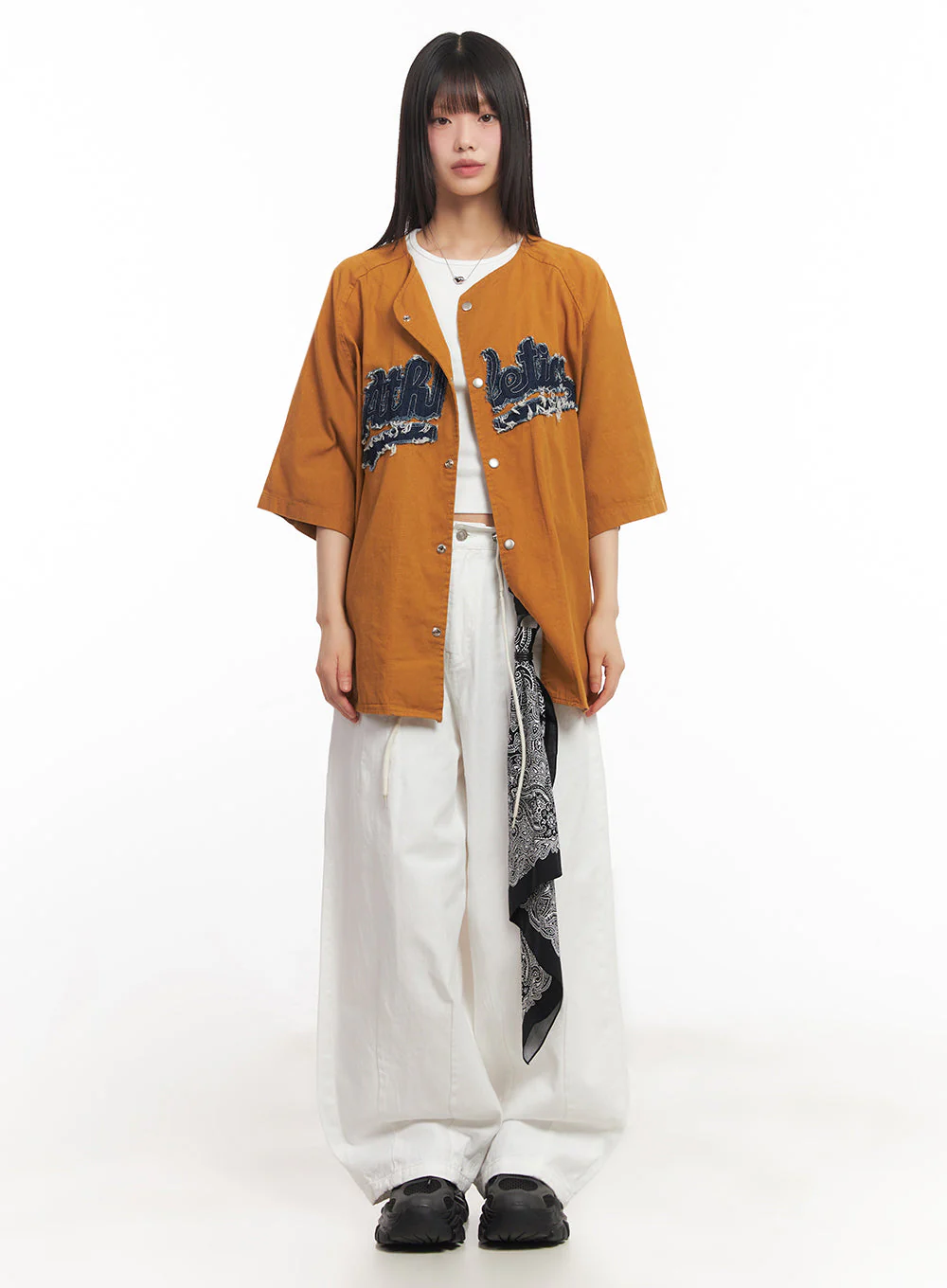 Oversized Patchwork Button-Up Shirt IA528 - Image 4