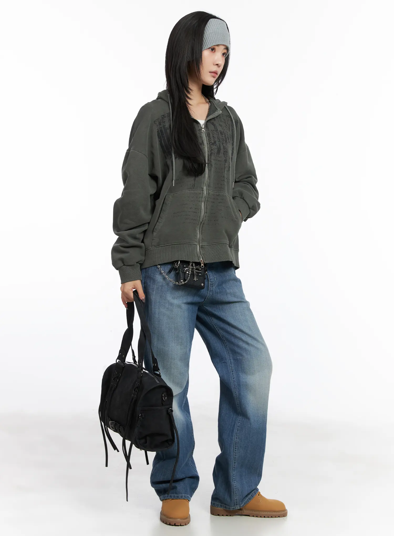 Oversized Pigment Print Zip-Up Hoodie CD505 - Image 3