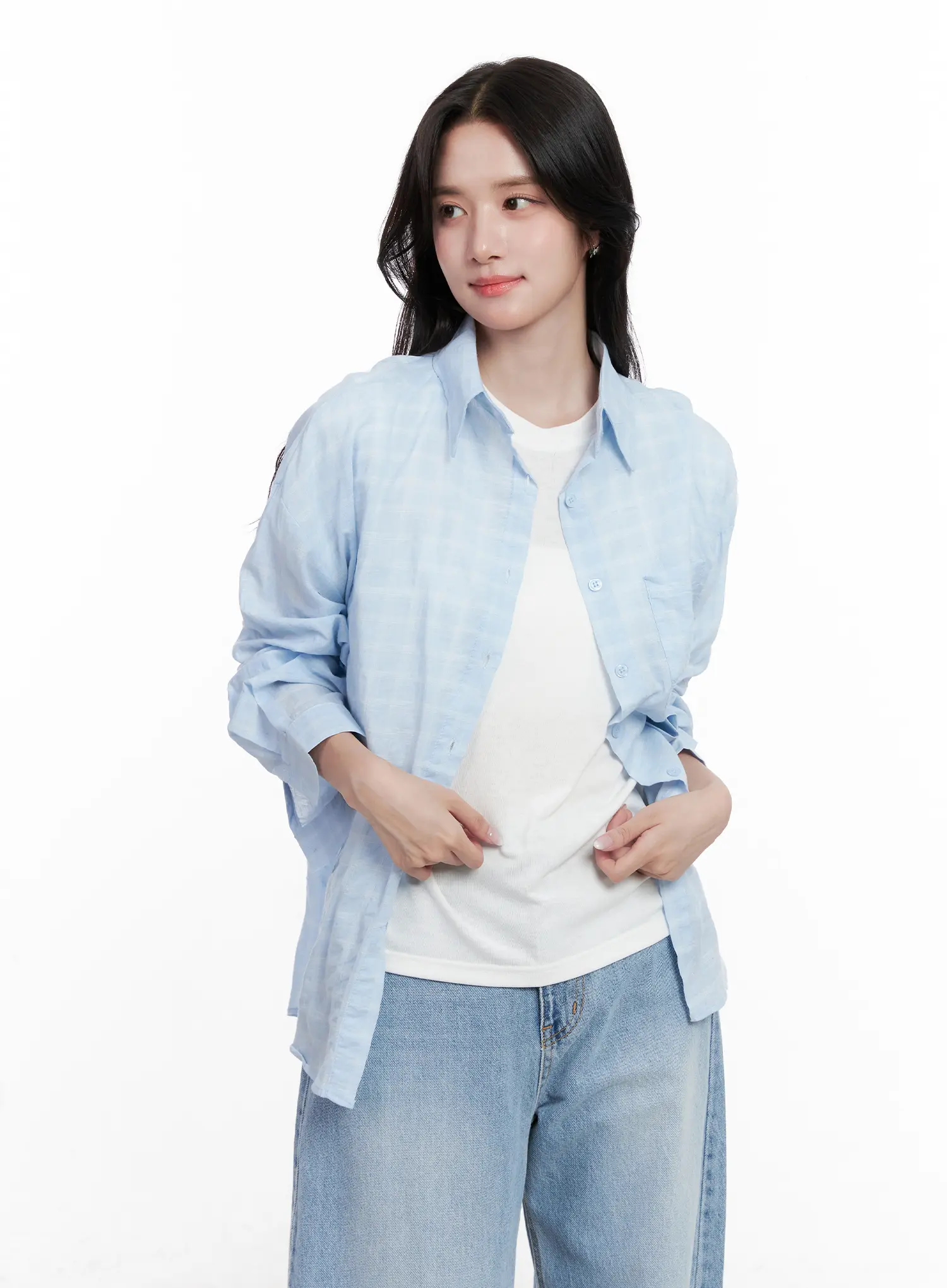 Oversized Plaid Button-Down Shirt CL515 - Image 2