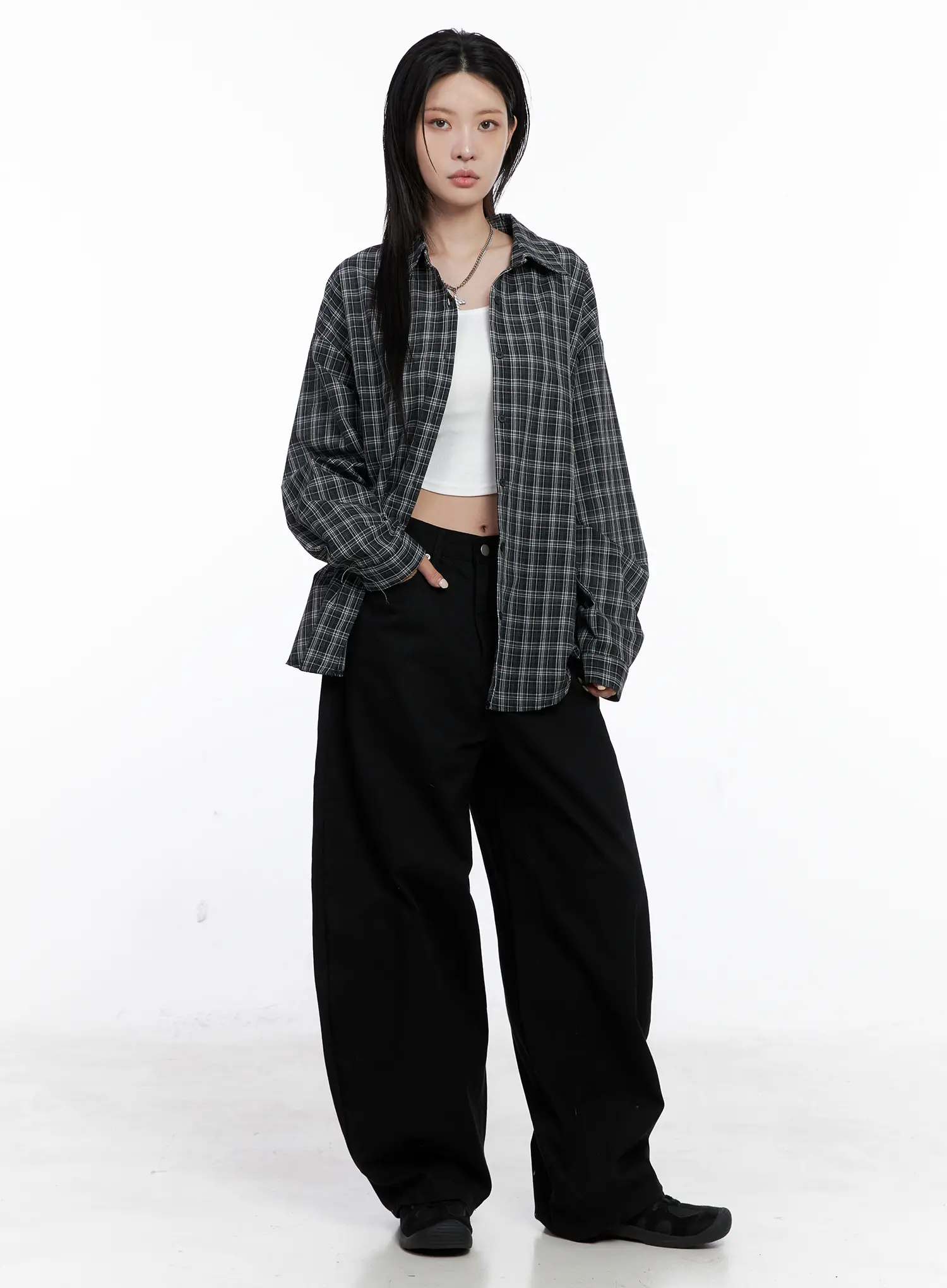 Oversized Plaid Button Up Shirt CS512 - Image 4