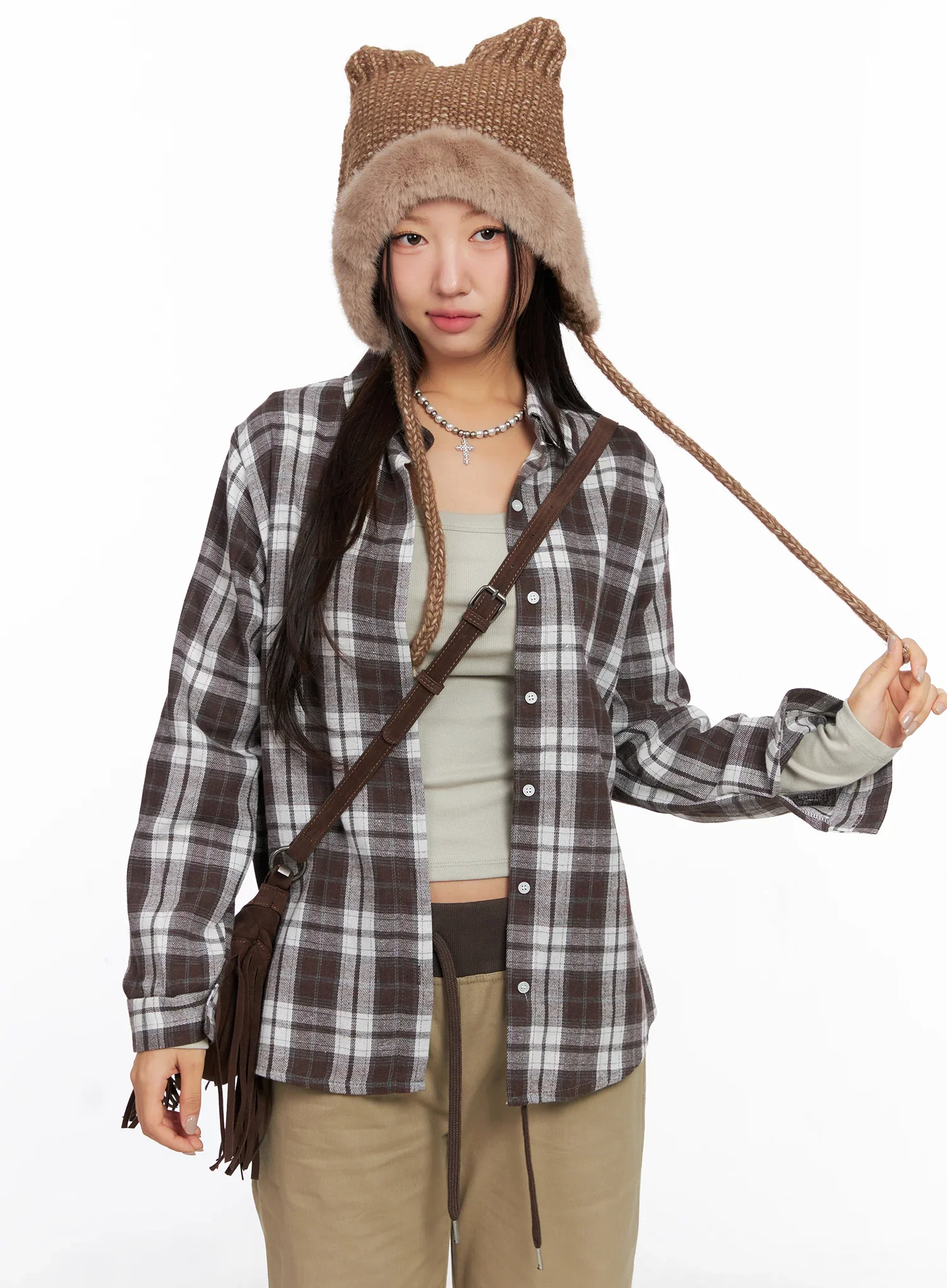 Oversized Plaid Long Sleeve Flannel Shirt CO515