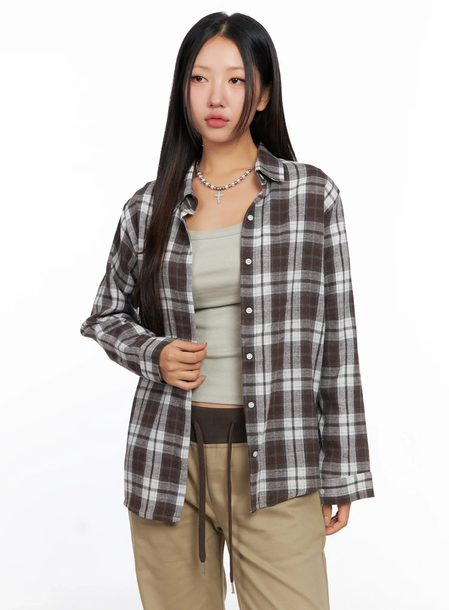 Oversized Plaid Long Sleeve Flannel Shirt CO515 - Image 2