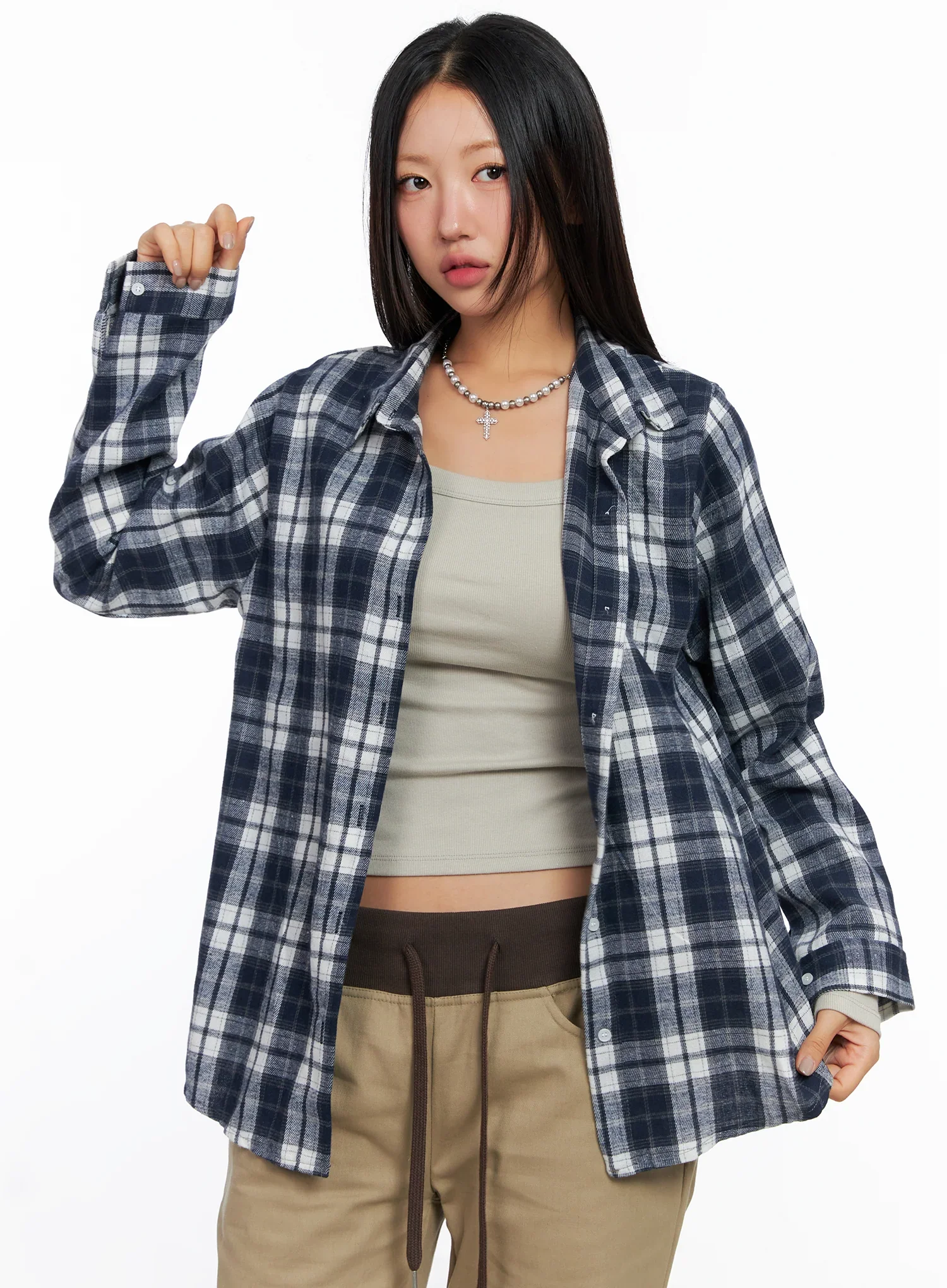Oversized Plaid Long Sleeve Flannel Shirt CO515 - Image 9