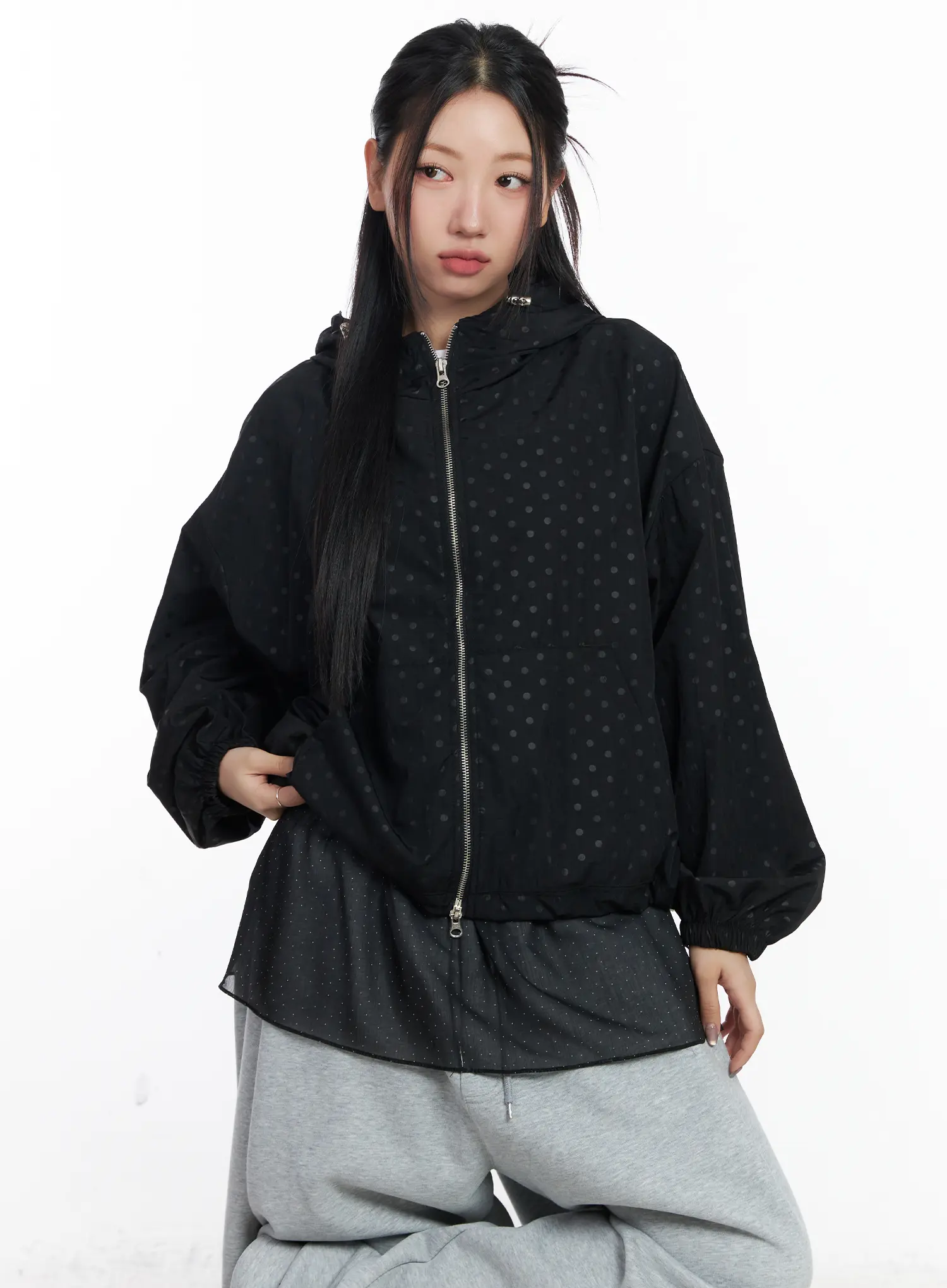 Oversized Polka Dot Windbreaker Jacket CJ530