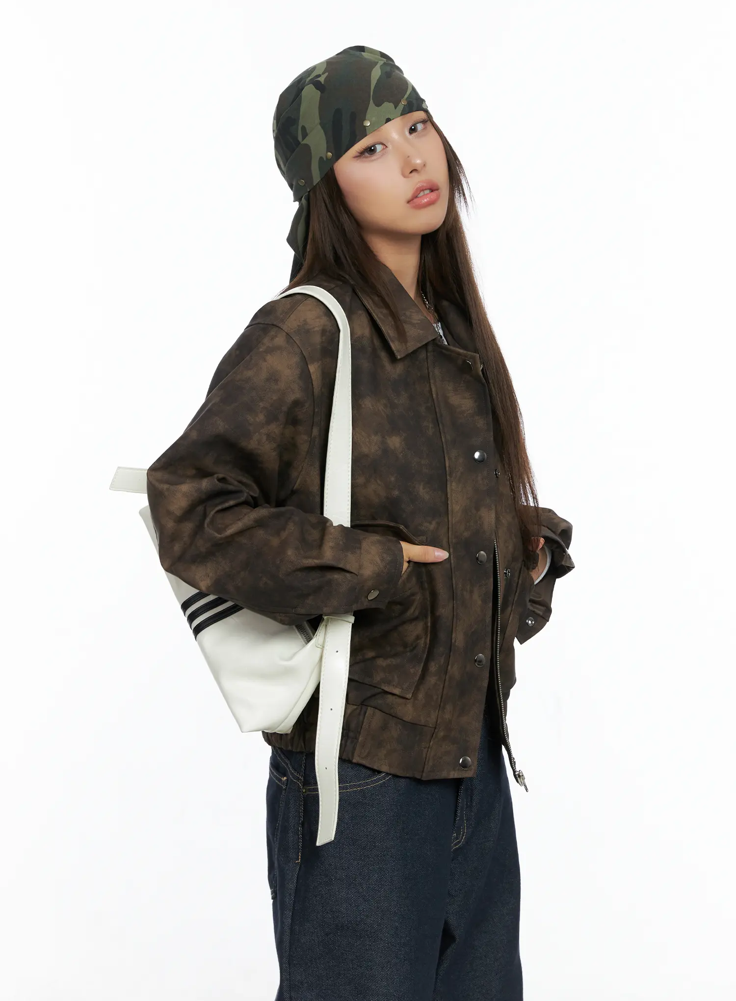 Oversized Print Leather Jacket CS505 - Image 7