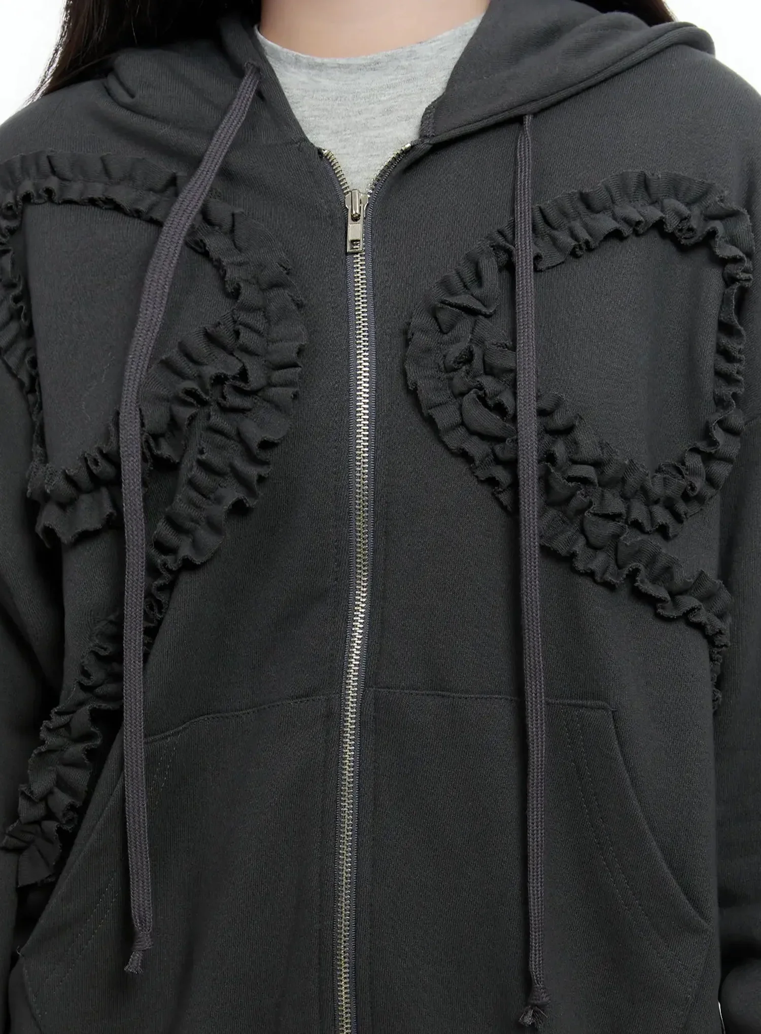 Oversized Ruffle Zip-Up Hoodie IO527 - Image 4