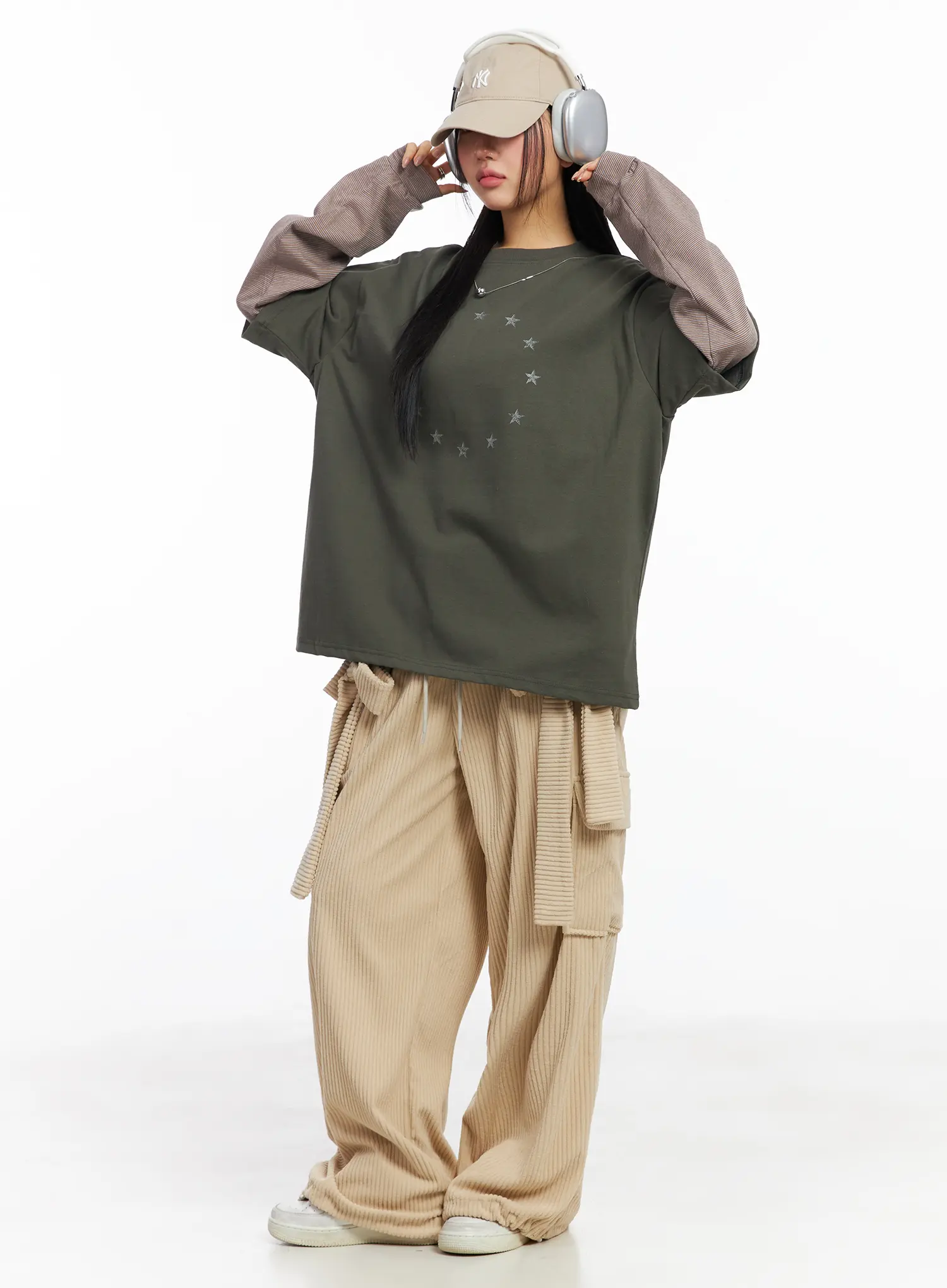Oversized Star Print Layered Long Sleeve Tee CJ514 - Image 3
