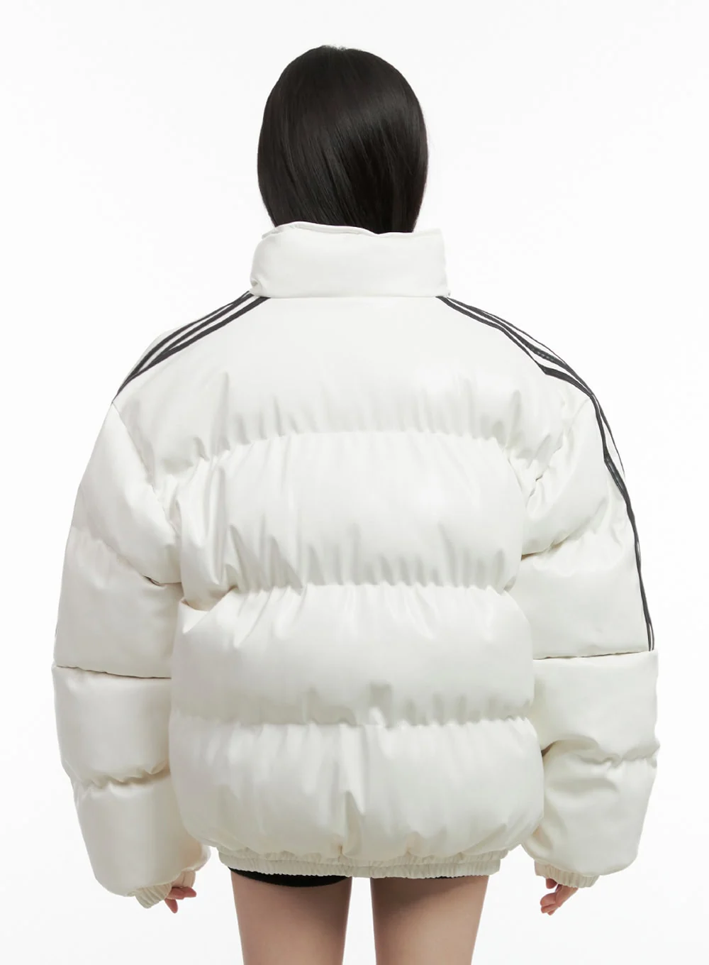 Oversized Stripe Leather Padded Coat IO430 - Image 6