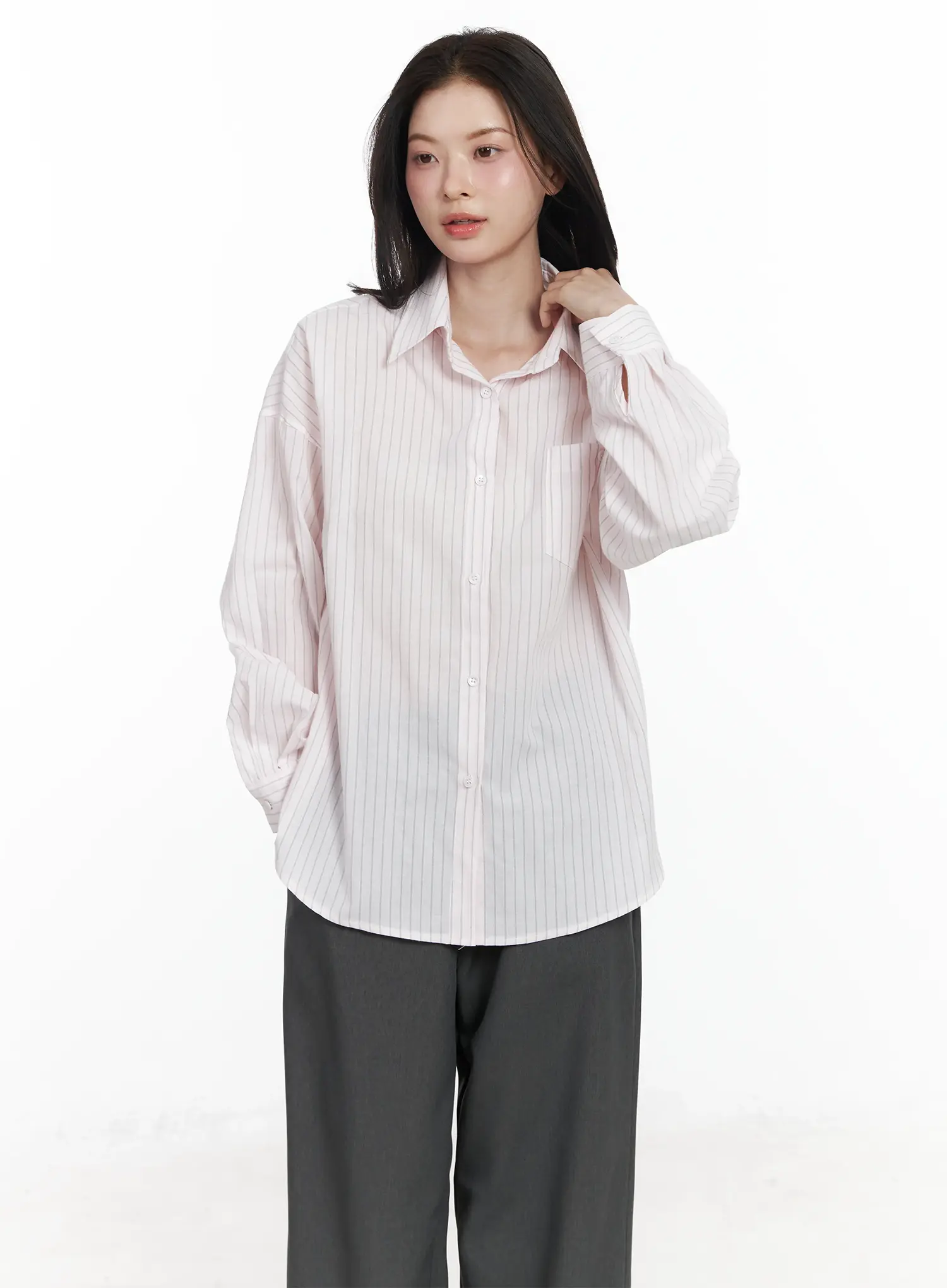 Oversized Striped Button-Up Shirt IF525 - Image 12